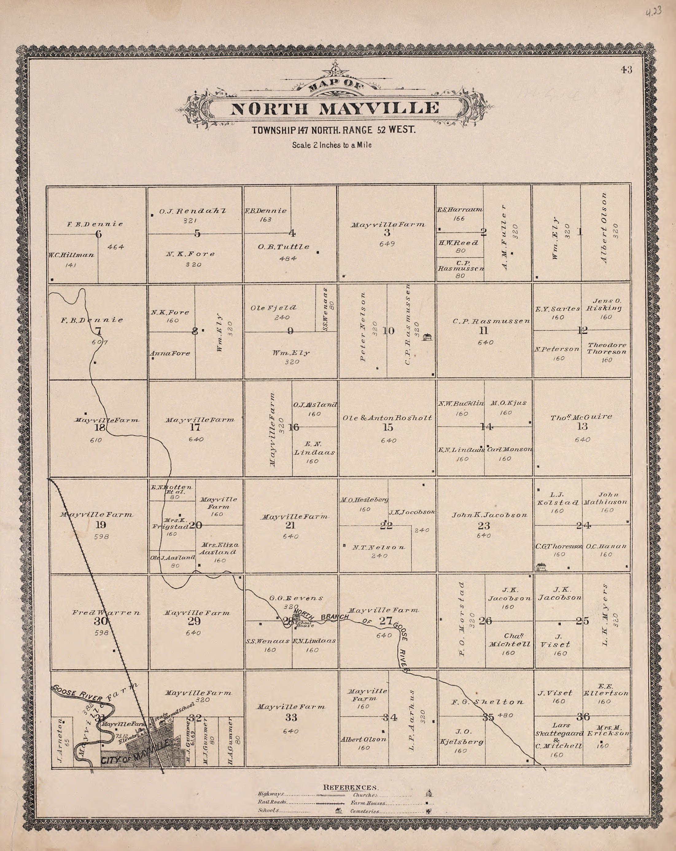North Mayville from Illustrated Historical Atlas of Traill and Steele Counties, North Dakota 1892 by Relic Map Company