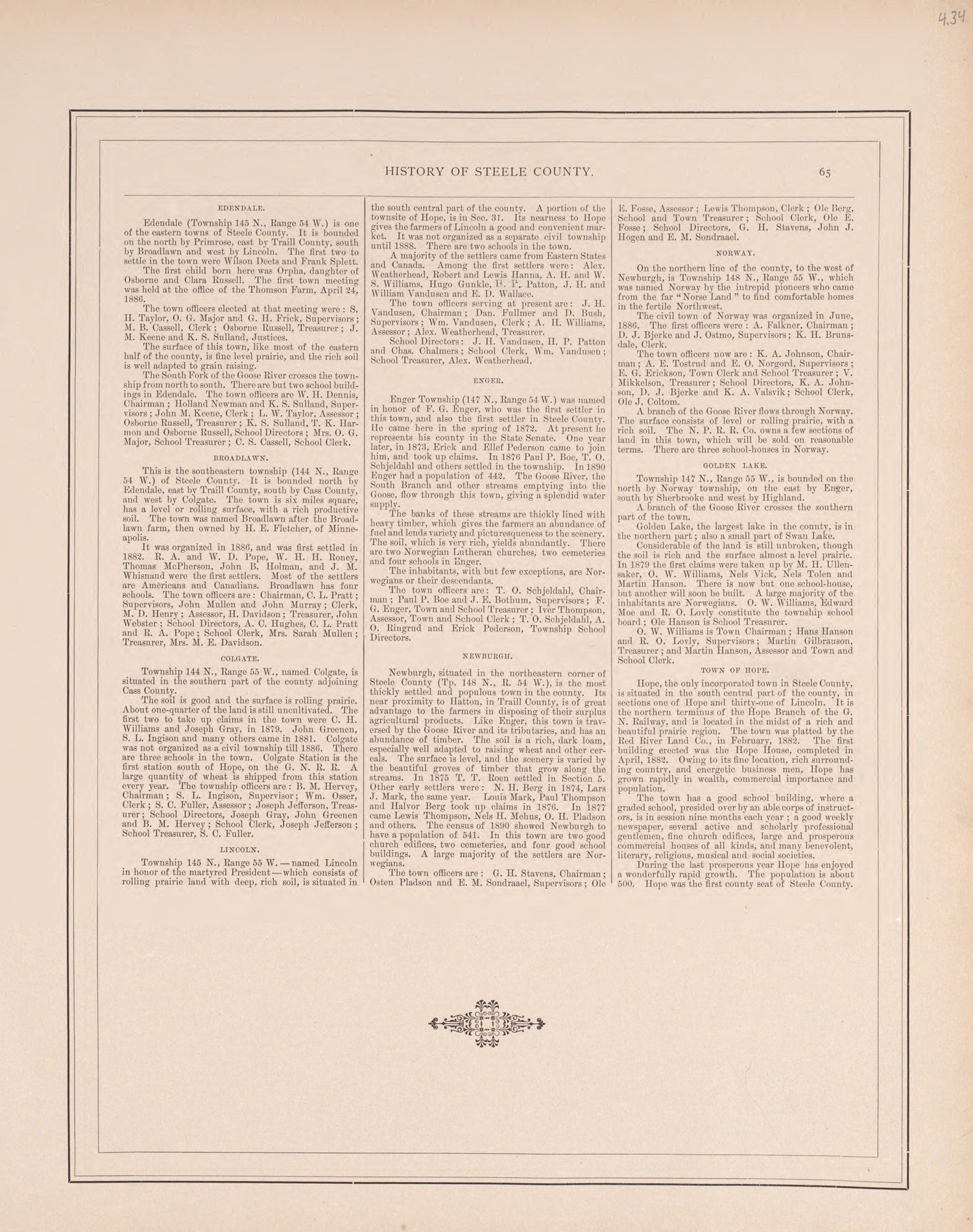 History of Steele County - 2 from Illustrated Historical Atlas of Traill and Steele Counties, North Dakota 1892 by Relic Map Company