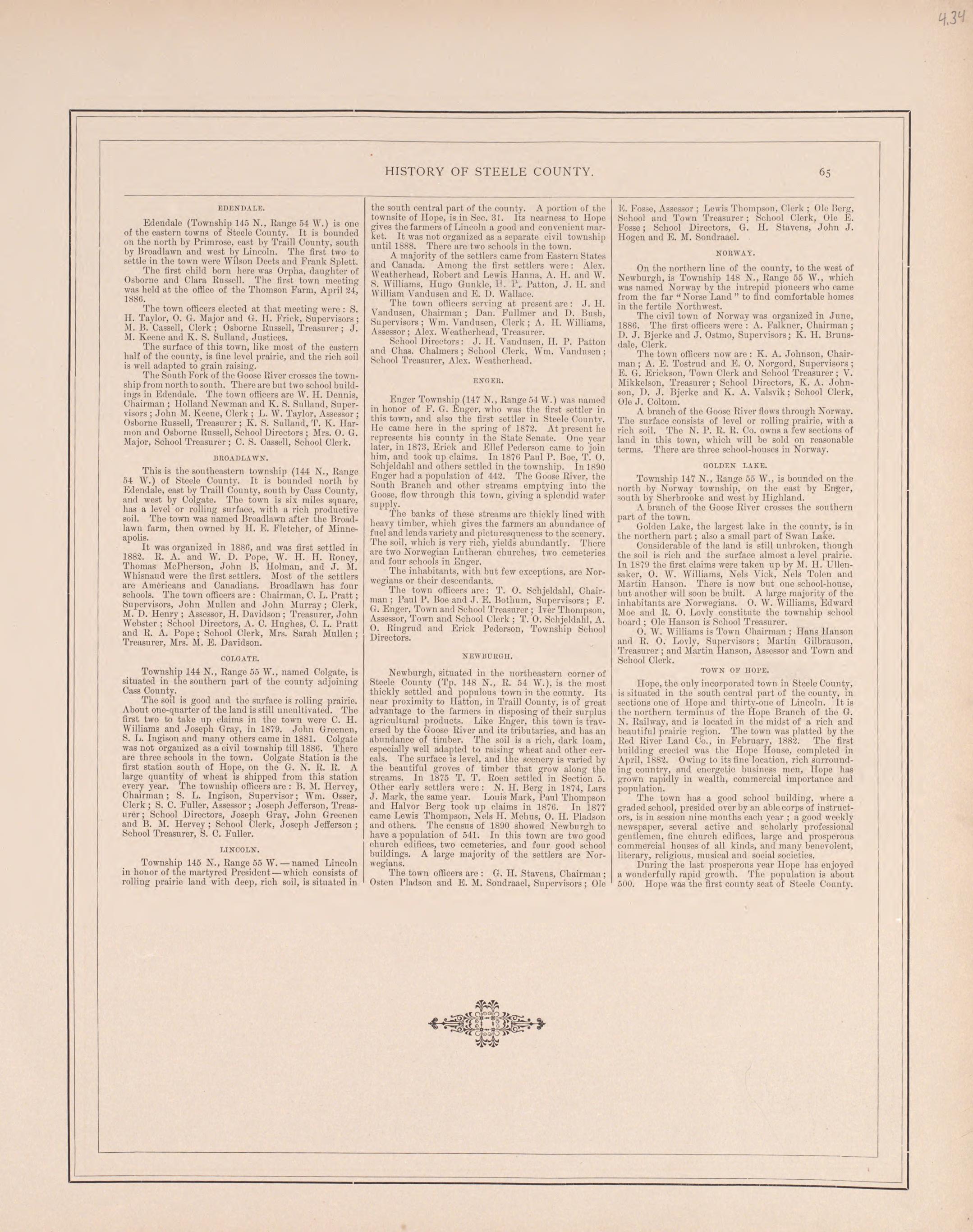 History of Steele County - 2 from Illustrated Historical Atlas of Traill and Steele Counties, North Dakota 1892 by Relic Map Company