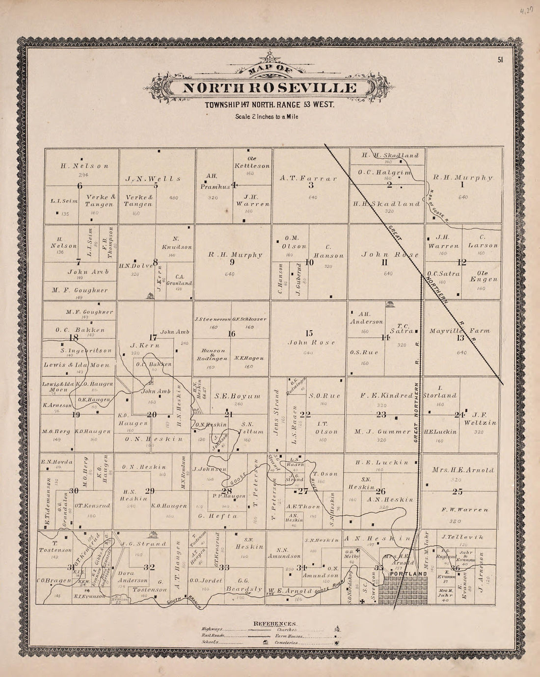 North Roseville from Illustrated Historical Atlas of Traill and Steele Counties, North Dakota 1892 by Relic Map Company