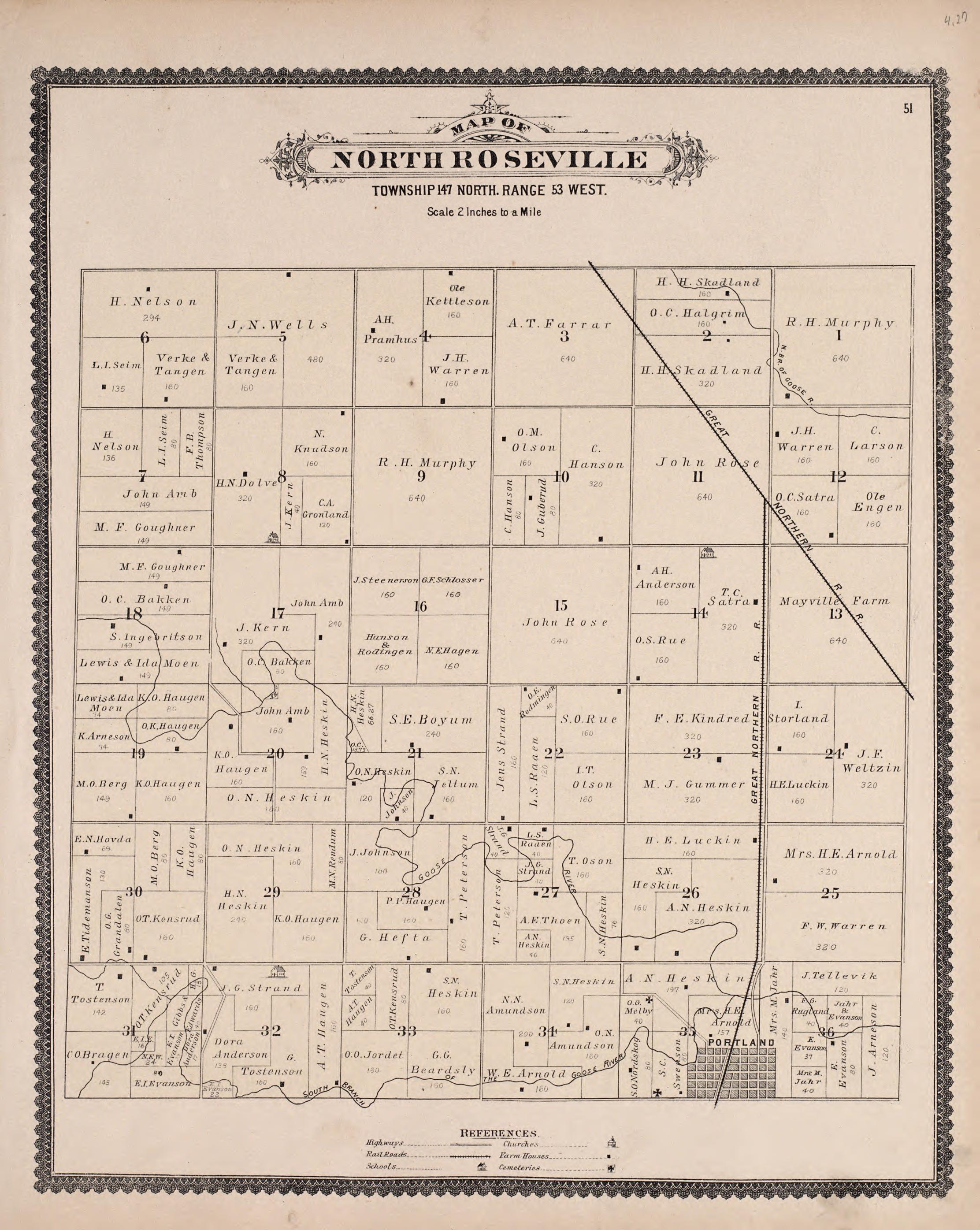 North Roseville from Illustrated Historical Atlas of Traill and Steele Counties, North Dakota 1892 by Relic Map Company