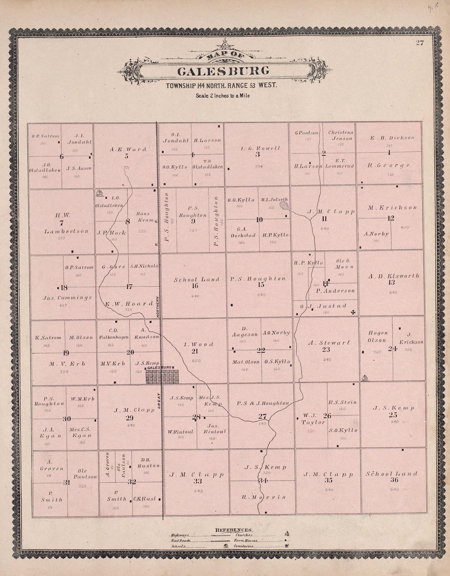 Galesburg from Illustrated Historical Atlas of Traill and Steele Counties, North Dakota 1892 by Relic Map Company