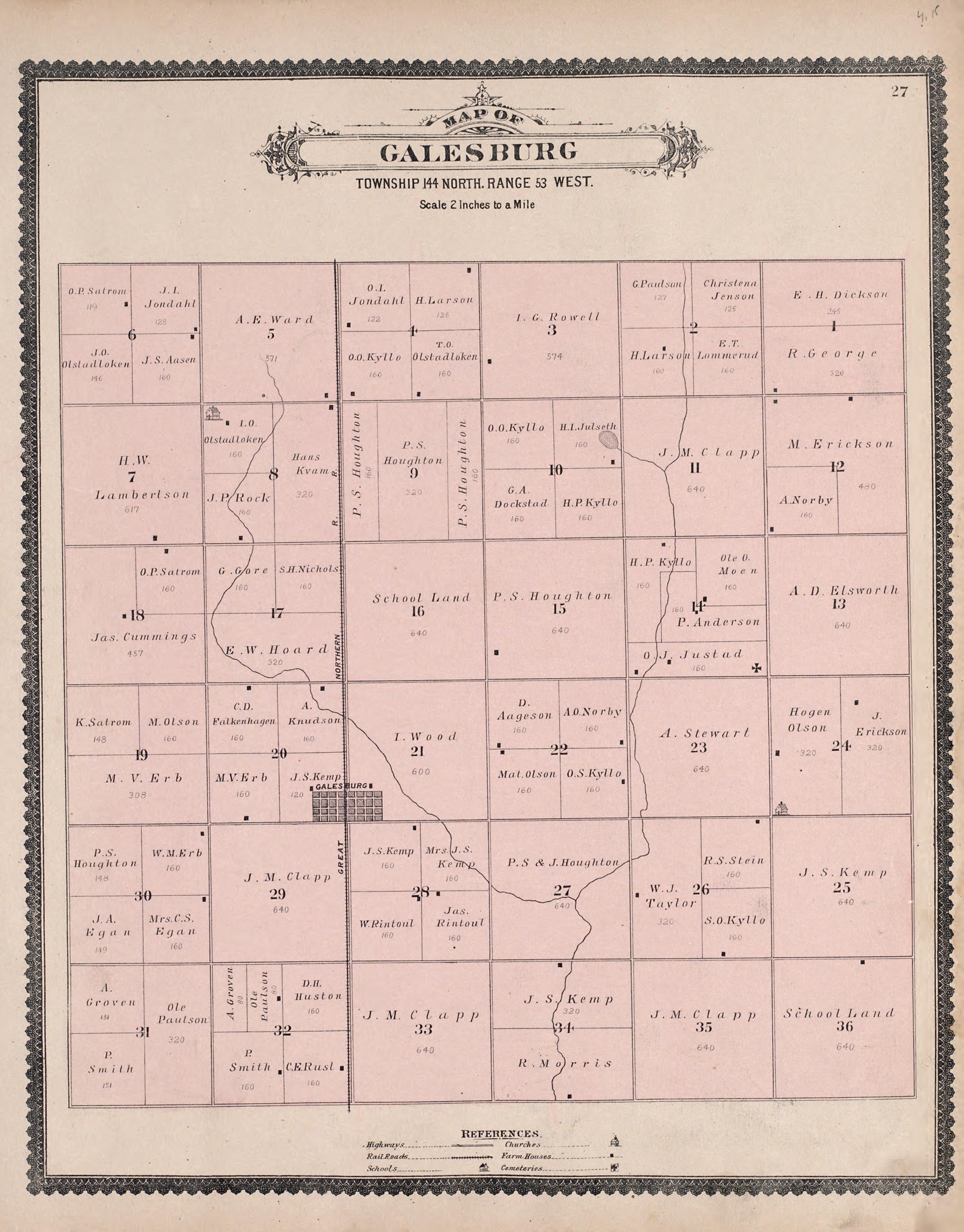 Galesburg from Illustrated Historical Atlas of Traill and Steele Counties, North Dakota 1892 by Relic Map Company