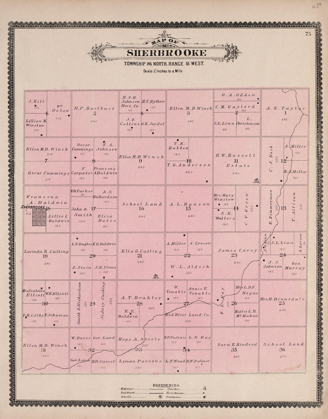 Sherbrooke from Illustrated Historical Atlas of Traill and Steele Counties, North Dakota 1892 by Relic Map Company