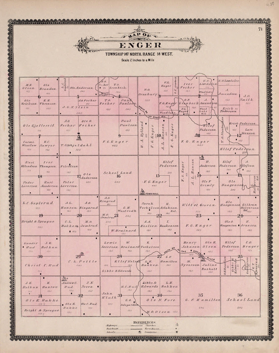 Enger from Illustrated Historical Atlas of Traill and Steele Counties, North Dakota 1892 by Relic Map Company
