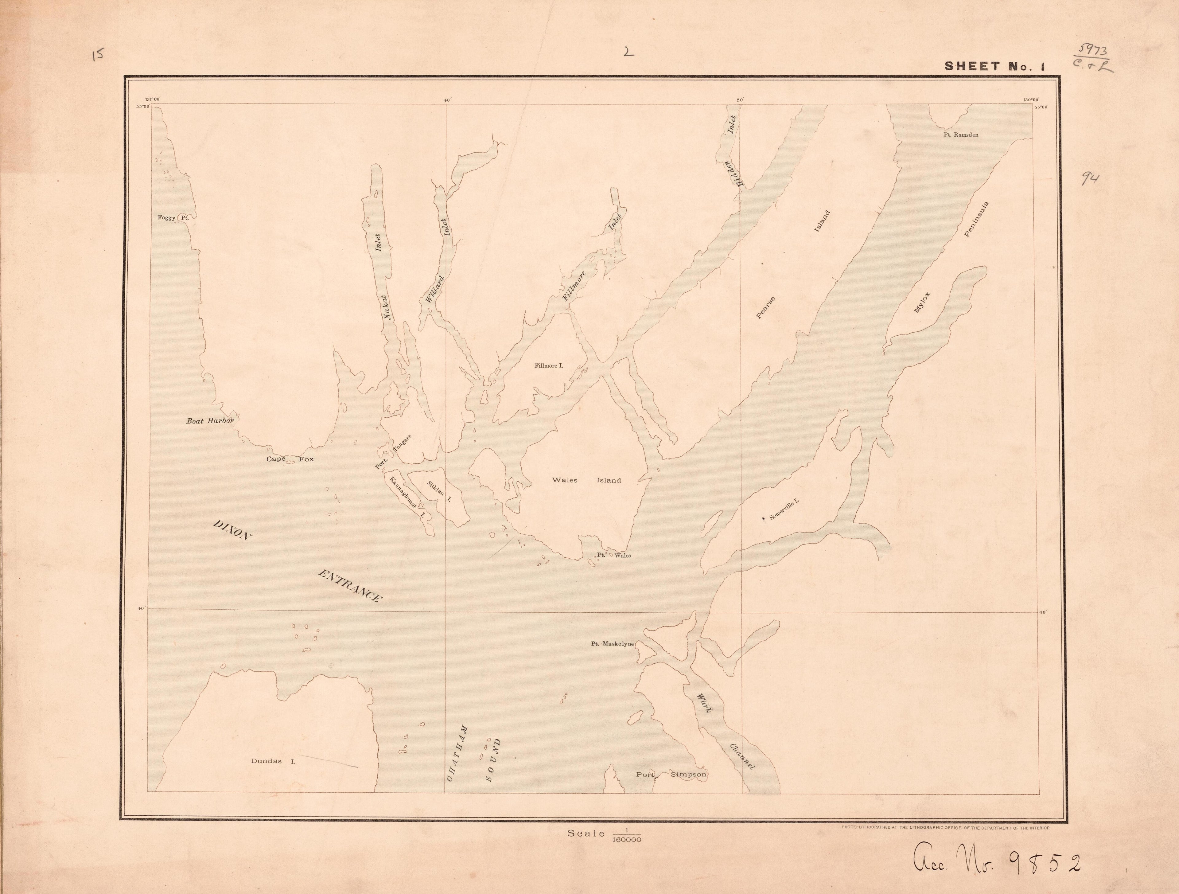 Sheet 1 from Alaskan Boundary Atlas 1895 : Maps of British Commission : to Accompany Joint Report Dated Dec. 31st, 1895 by Relic Map Company