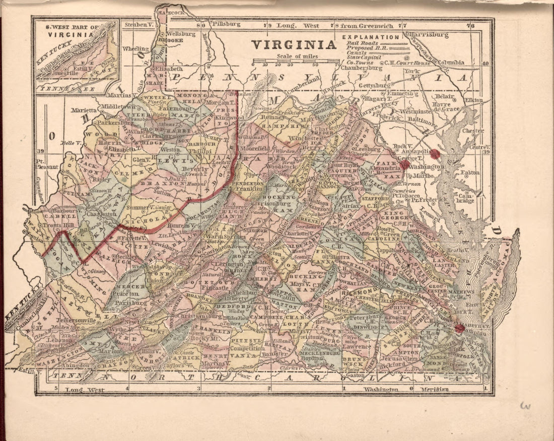 Virginia from the Campaign Atlas, for 1861 : United States by Relic Map Company