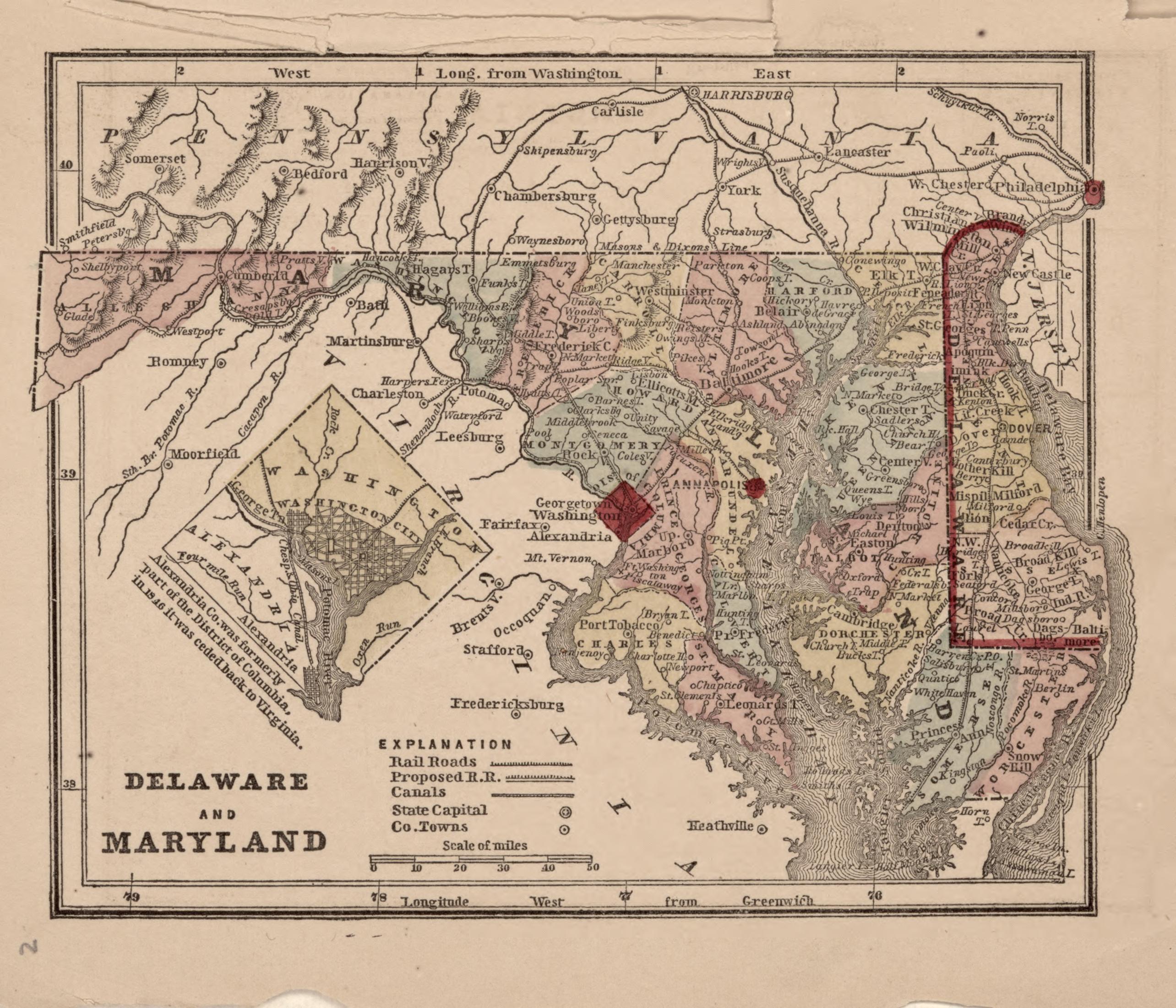 Delaware and Maryland from the Campaign Atlas, for 1861 : United States by Relic Map Company