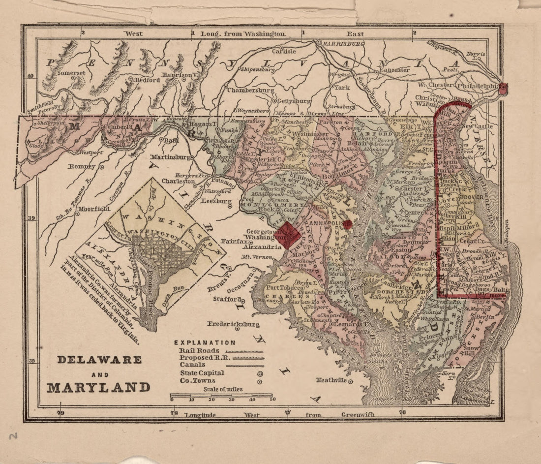 Delaware and Maryland from the Campaign Atlas, for 1861 : United States by Relic Map Company