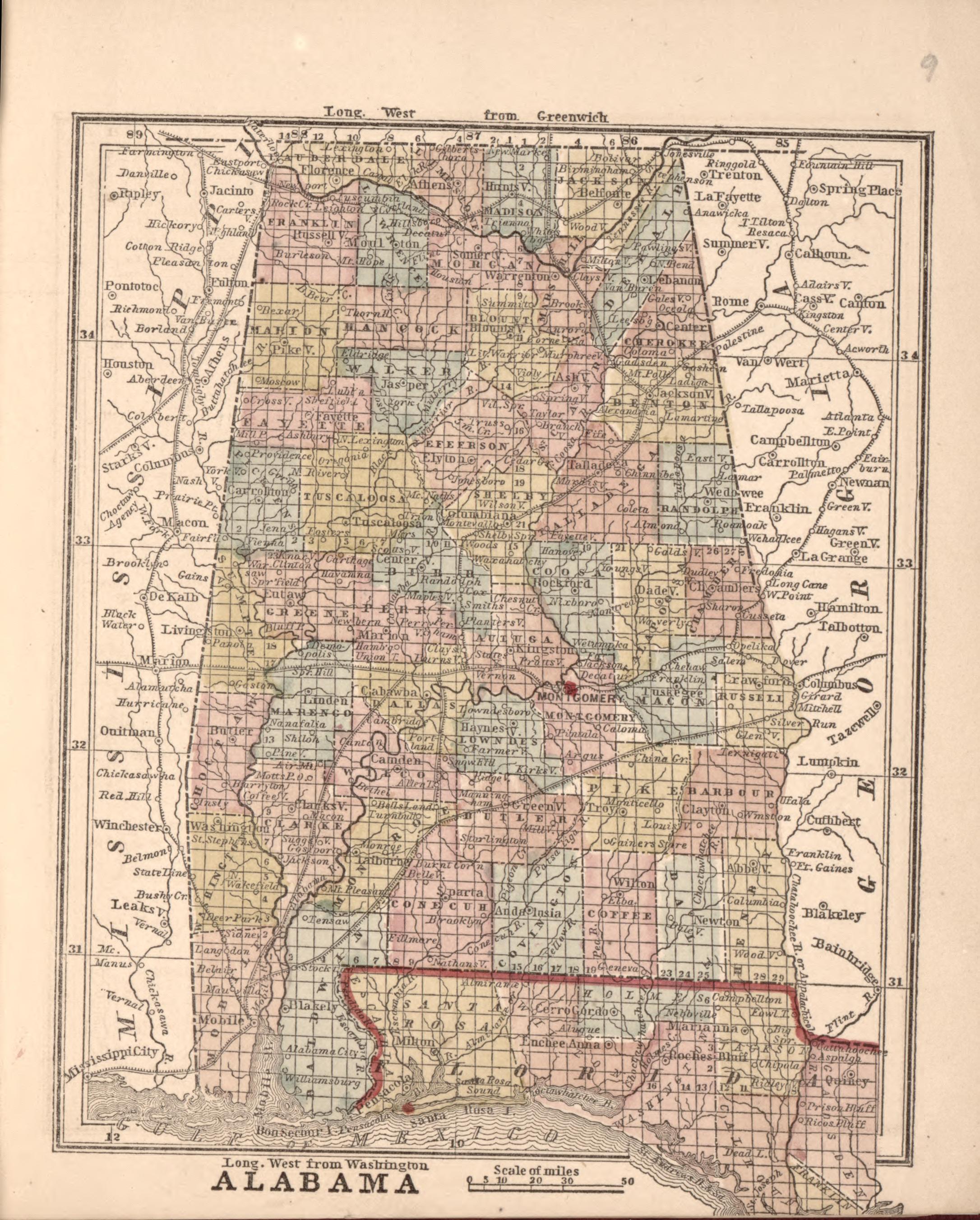 Alabama from the Campaign Atlas, for 1861 : United States by Relic Map Company