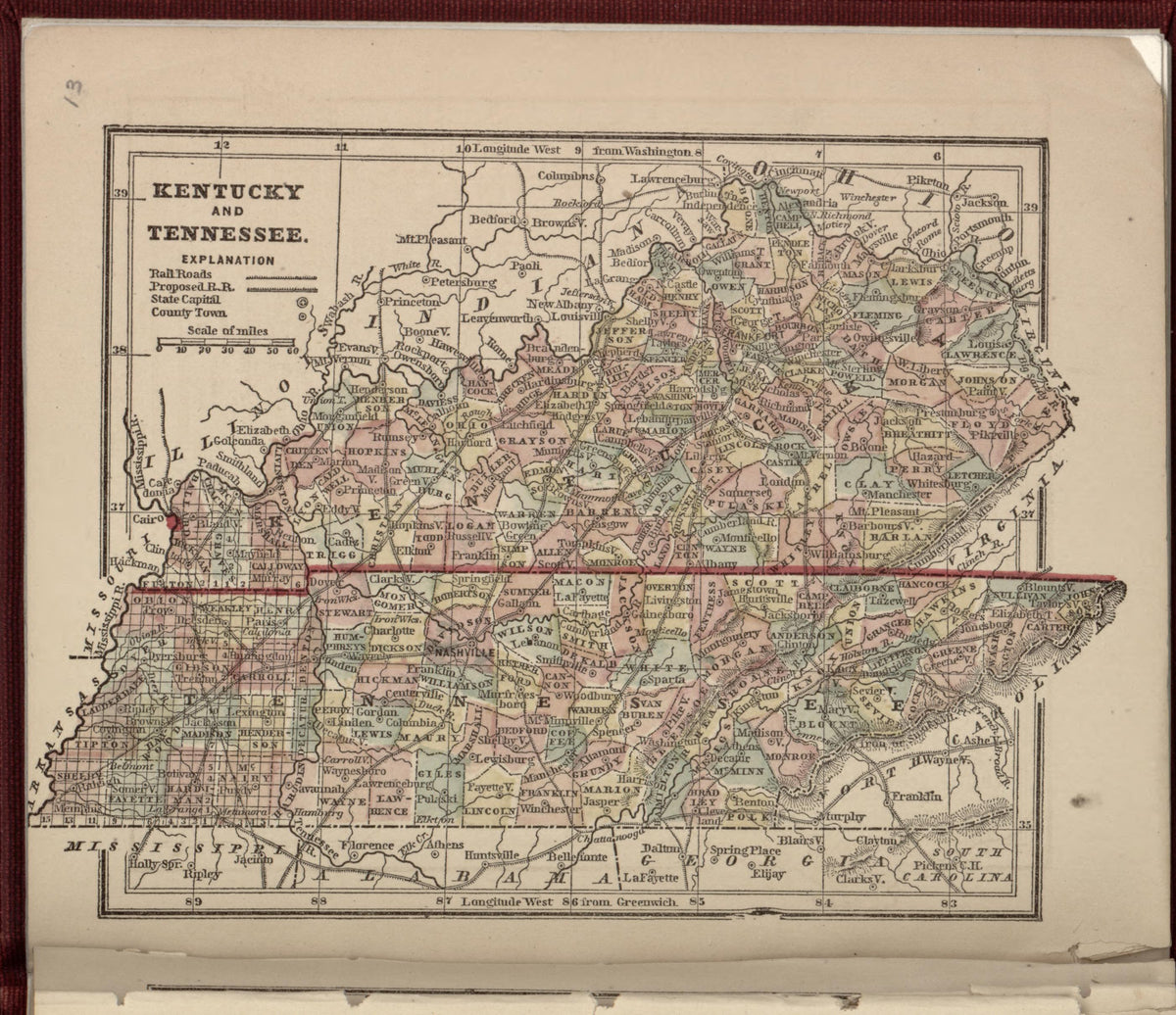 Kentucky and Tennessee from the Campaign Atlas, for 1861 : United States by Relic Map Company