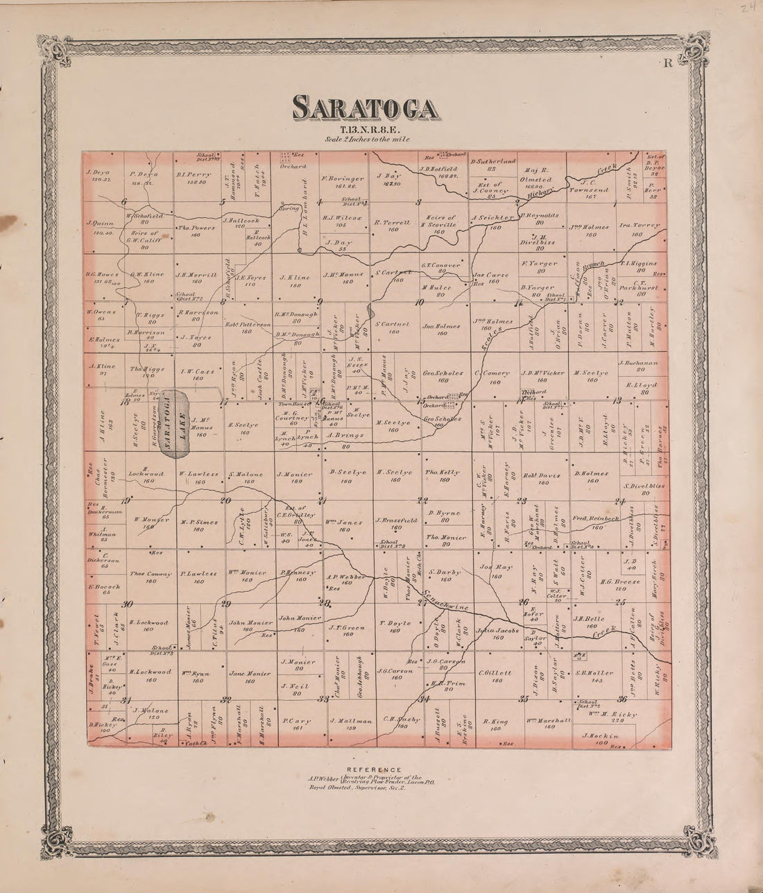 Saratoga from Atlas of Marshall County and the State of Illinois : to Which Is Added an Atlas of the United States, Maps of the Hemispheres &amp;c. &amp;c. &amp;c 1870 by Relic Map Company