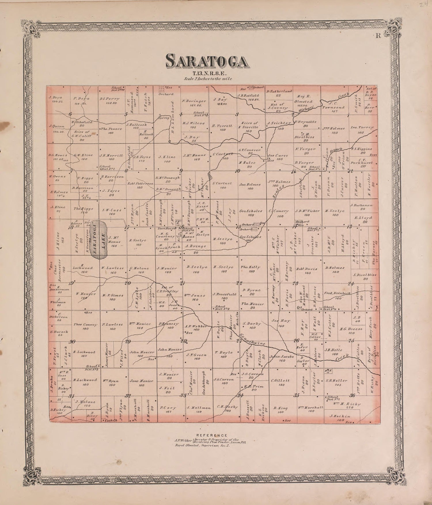 Saratoga from Atlas of Marshall County and the State of Illinois : to Which Is Added an Atlas of the United States, Maps of the Hemispheres &amp;c. &amp;c. &amp;c 1870 by Relic Map Company