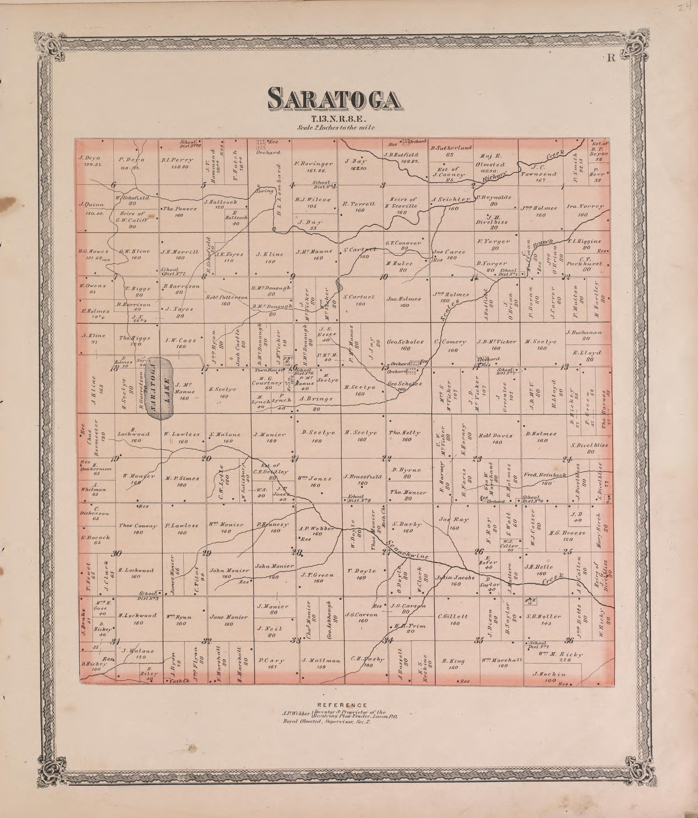 Saratoga from Atlas of Marshall County and the State of Illinois : to Which Is Added an Atlas of the United States, Maps of the Hemispheres &amp;c. &amp;c. &amp;c 1870 by Relic Map Company