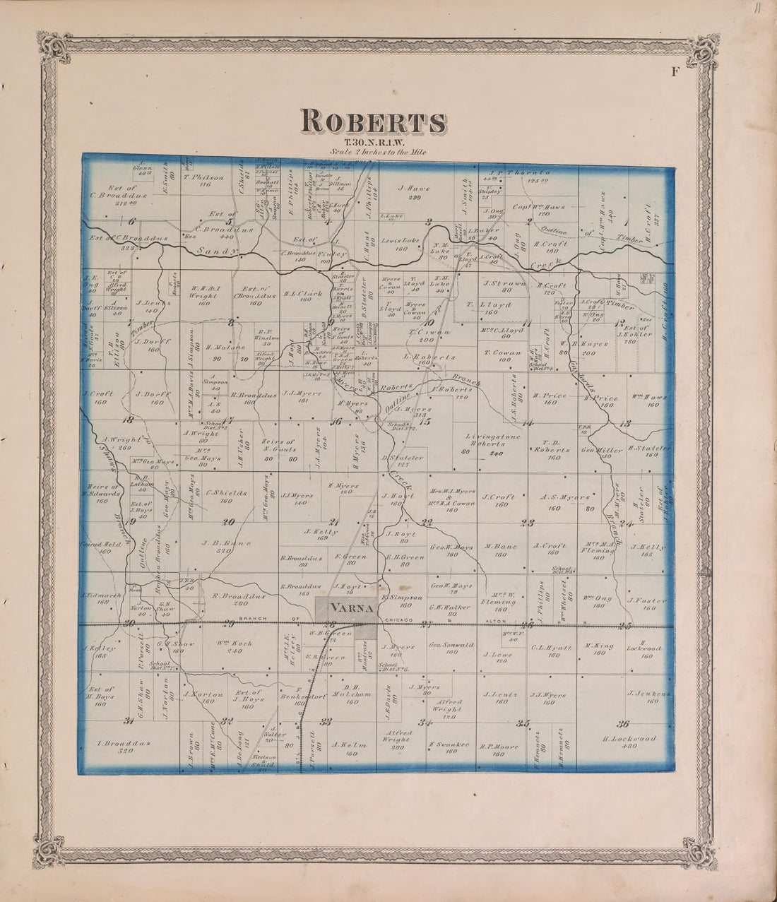 Roberts from Atlas of Marshall County and the State of Illinois : to Which Is Added an Atlas of the United States, Maps of the Hemispheres &amp;c. &amp;c. &amp;c 1870 by Relic Map Company