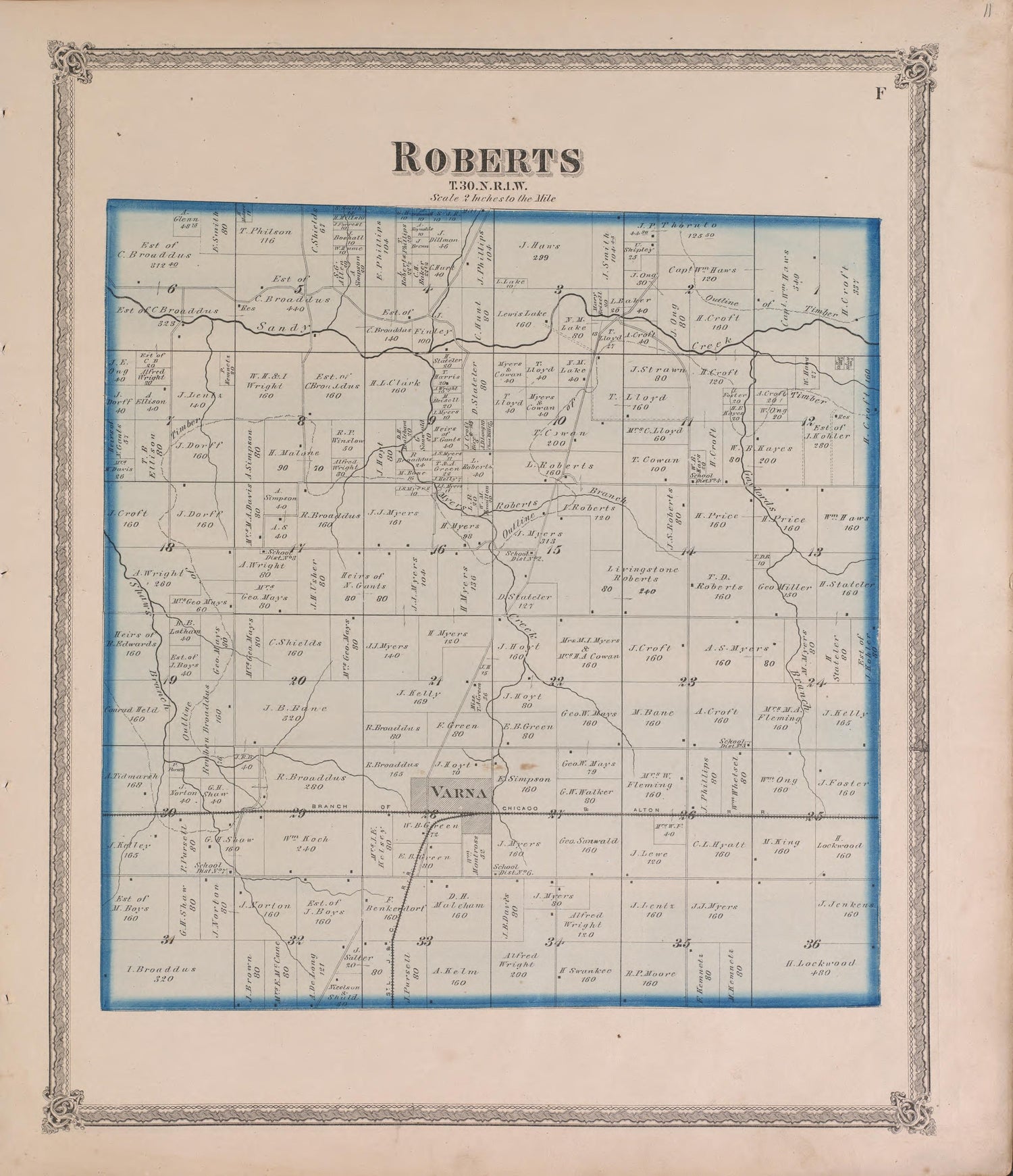 Roberts from Atlas of Marshall County and the State of Illinois : to Which Is Added an Atlas of the United States, Maps of the Hemispheres &amp;c. &amp;c. &amp;c 1870 by Relic Map Company