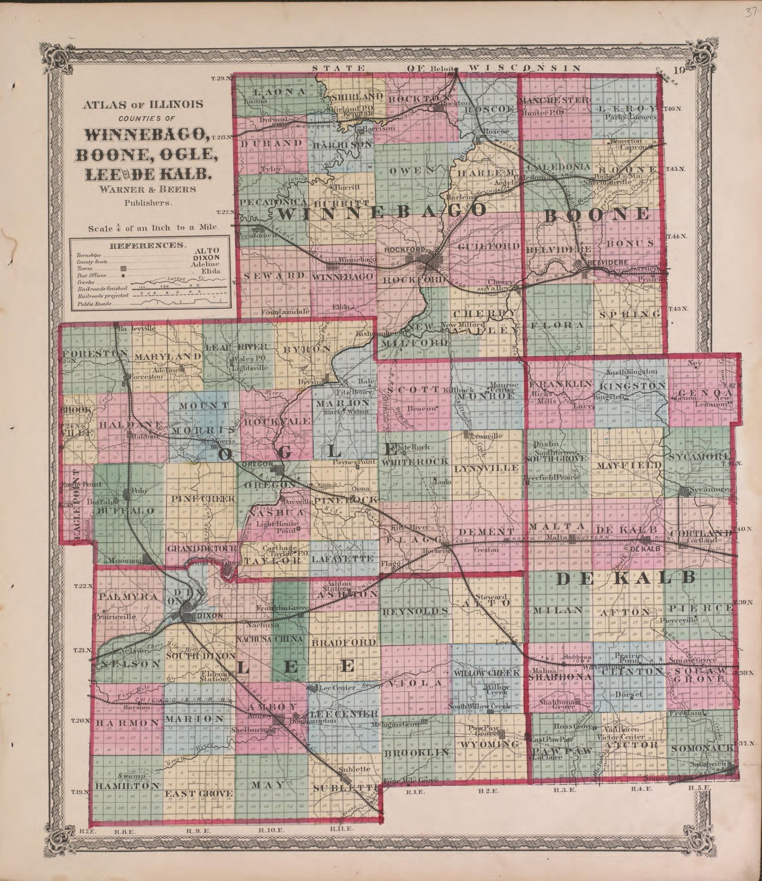 Atlas of Illinois--continued from Atlas of Marshall County and the State of Illinois : to Which Is Added an Atlas of the United States, Maps of the Hemispheres &amp;c. &amp;c. &amp;c 1870 by Relic Map Company