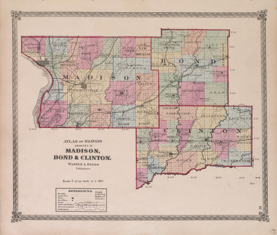 Atlas of Illinois--continued from Atlas of Marshall County and the State of Illinois : to Which Is Added an Atlas of the United States, Maps of the Hemispheres &amp;c. &amp;c. &amp;c 1870 by Relic Map Company