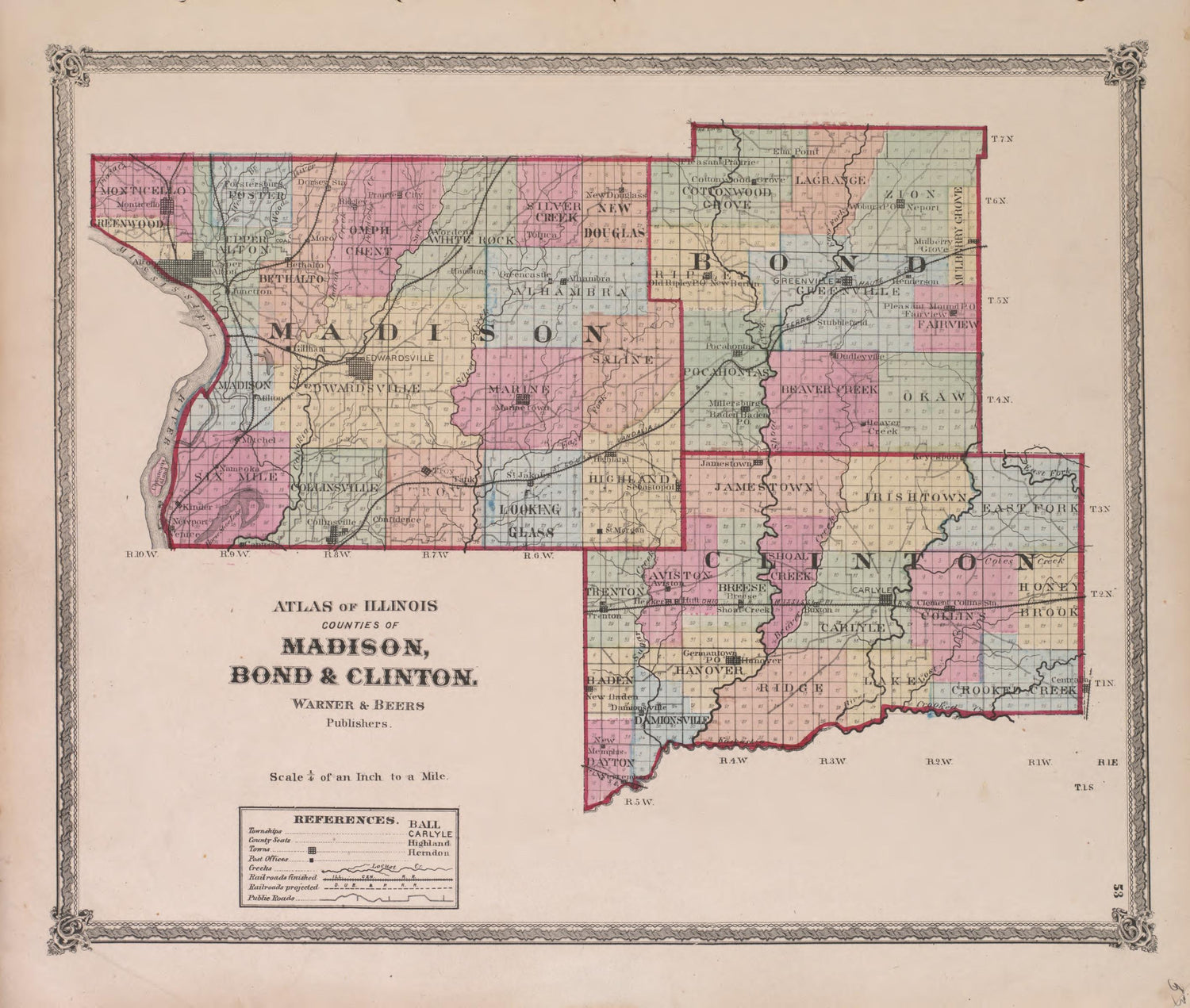 Atlas of Illinois--continued from Atlas of Marshall County and the State of Illinois : to Which Is Added an Atlas of the United States, Maps of the Hemispheres &amp;c. &amp;c. &amp;c 1870 by Relic Map Company