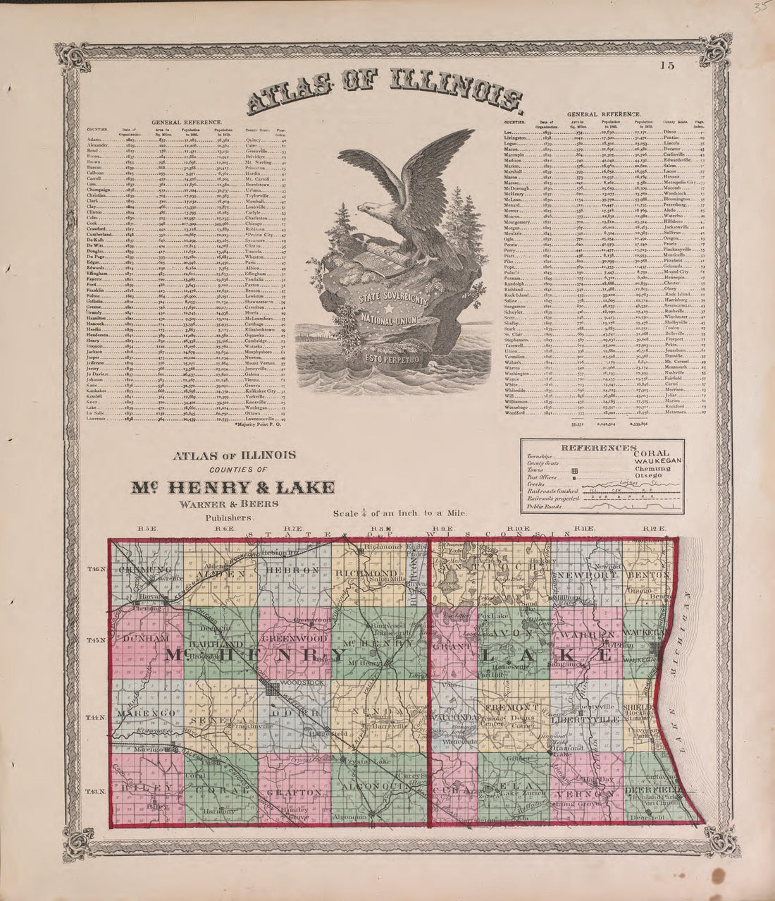 Atlas of Illinois from Atlas of Marshall County and the State of Illinois : to Which Is Added an Atlas of the United States, Maps of the Hemispheres &amp;c. &amp;c. &amp;c 1870 by Relic Map Company
