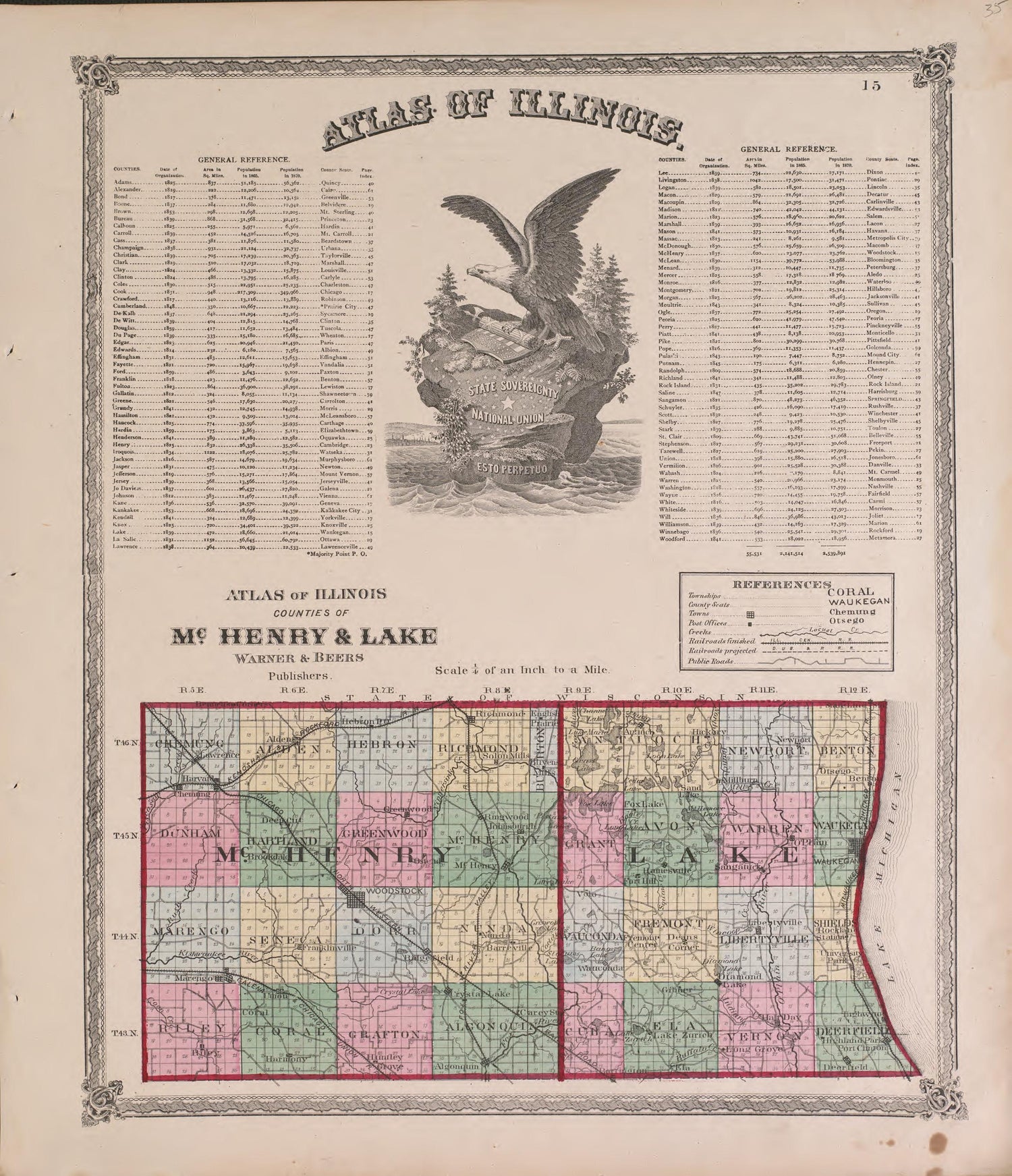 Atlas of Illinois from Atlas of Marshall County and the State of Illinois : to Which Is Added an Atlas of the United States, Maps of the Hemispheres &amp;c. &amp;c. &amp;c 1870 by Relic Map Company