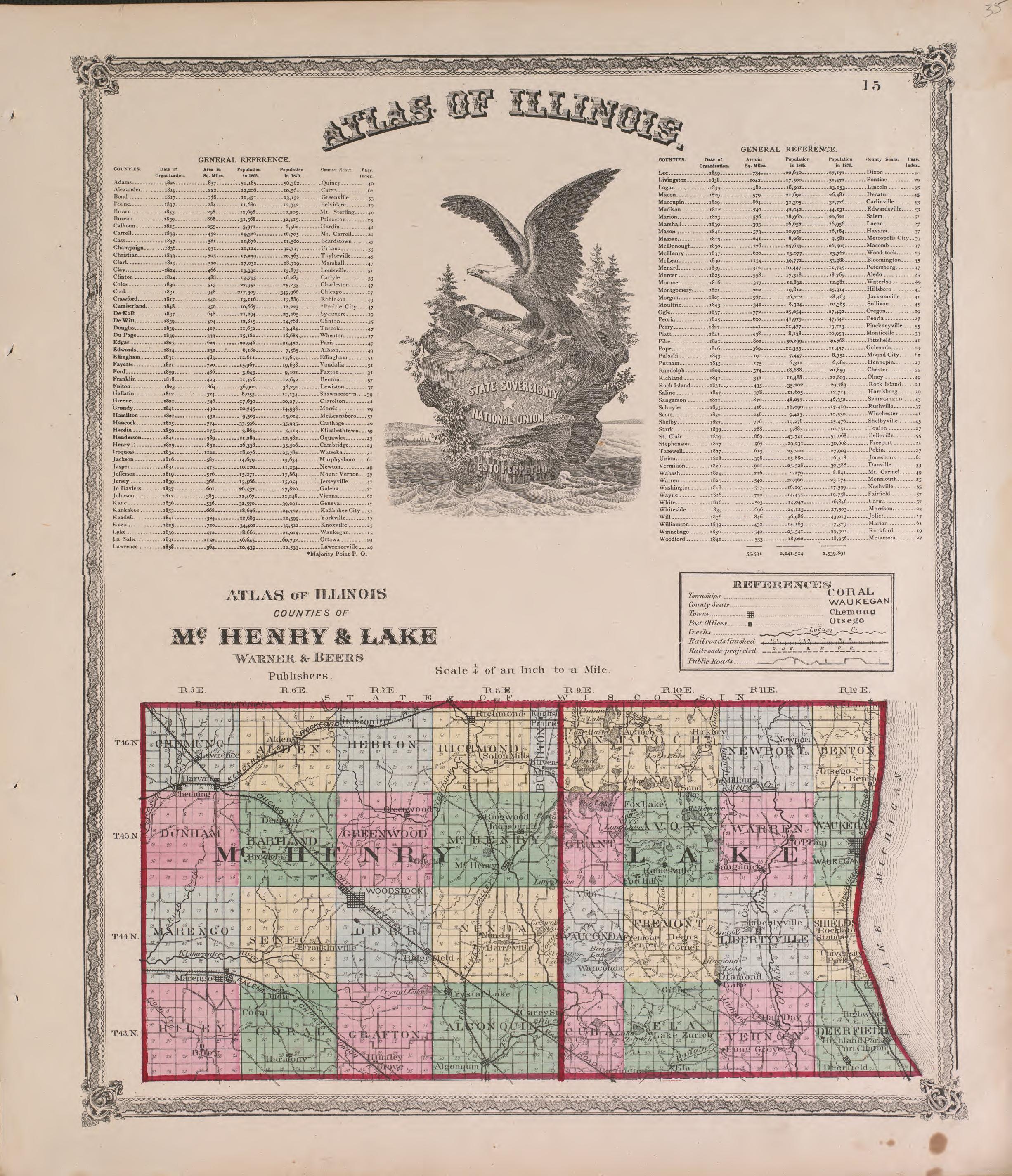 Atlas of Illinois from Atlas of Marshall County and the State of Illinois : to Which Is Added an Atlas of the United States, Maps of the Hemispheres &amp;c. &amp;c. &amp;c 1870 by Relic Map Company