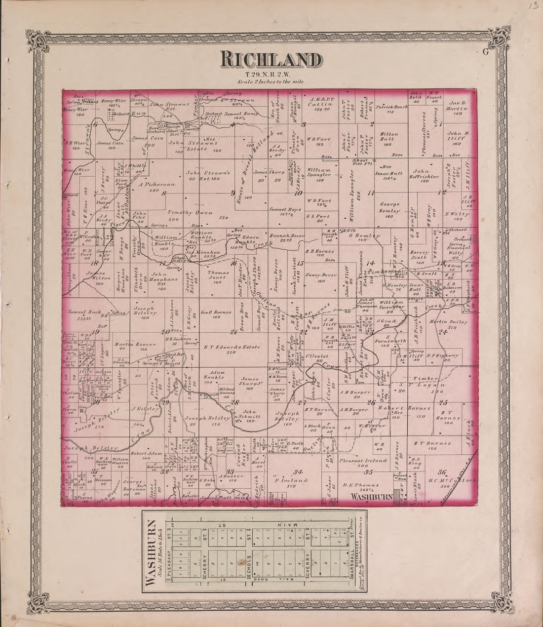 Richland from Atlas of Marshall County and the State of Illinois : to Which Is Added an Atlas of the United States, Maps of the Hemispheres &amp;c. &amp;c. &amp;c 1870 by Relic Map Company