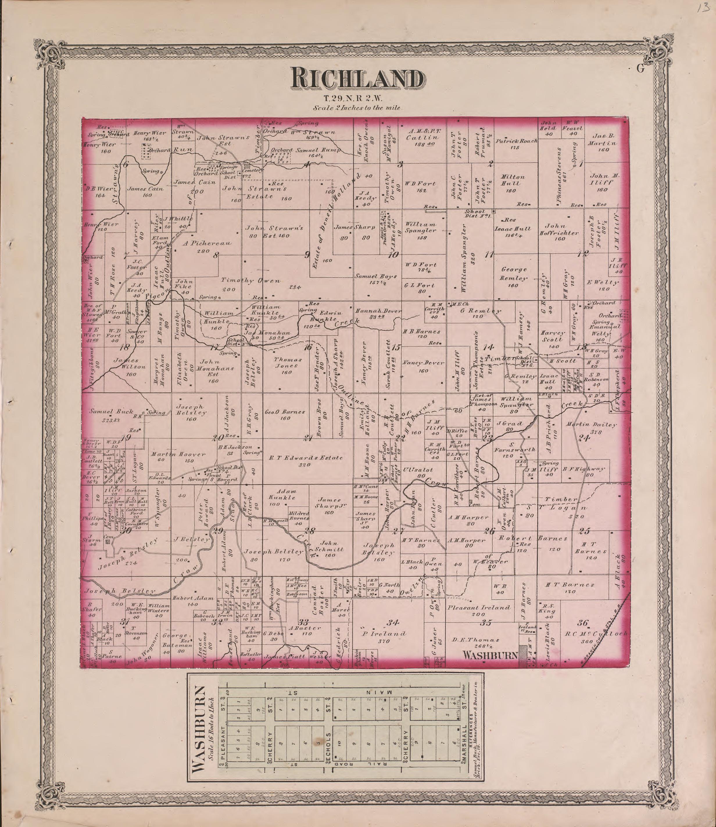 Richland from Atlas of Marshall County and the State of Illinois : to Which Is Added an Atlas of the United States, Maps of the Hemispheres &amp;c. &amp;c. &amp;c 1870 by Relic Map Company