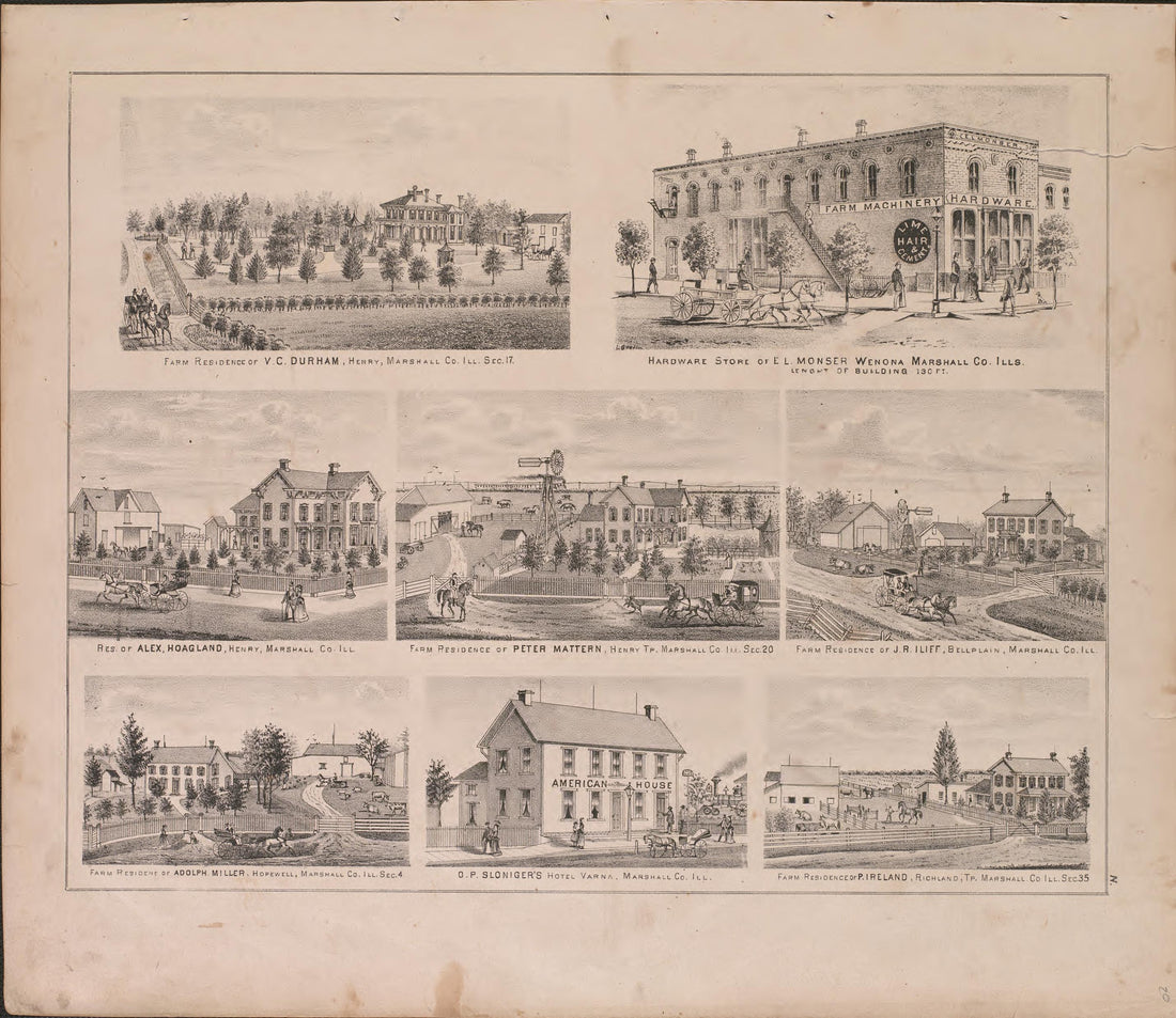 Views of Residences from Atlas of Marshall County and the State of Illinois : to Which Is Added an Atlas of the United States, Maps of the Hemispheres &amp;c. &amp;c. &amp;c 1870 by Relic Map Company