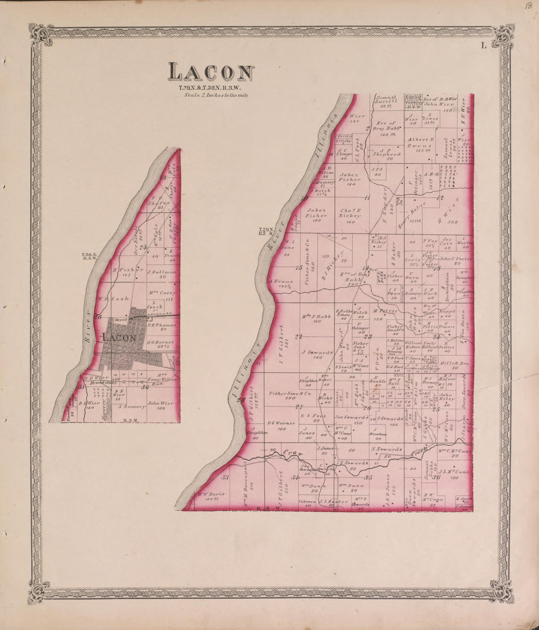 Lacon from Atlas of Marshall County and the State of Illinois : to Which Is Added an Atlas of the United States, Maps of the Hemispheres &amp;c. &amp;c. &amp;c 1870 by Relic Map Company