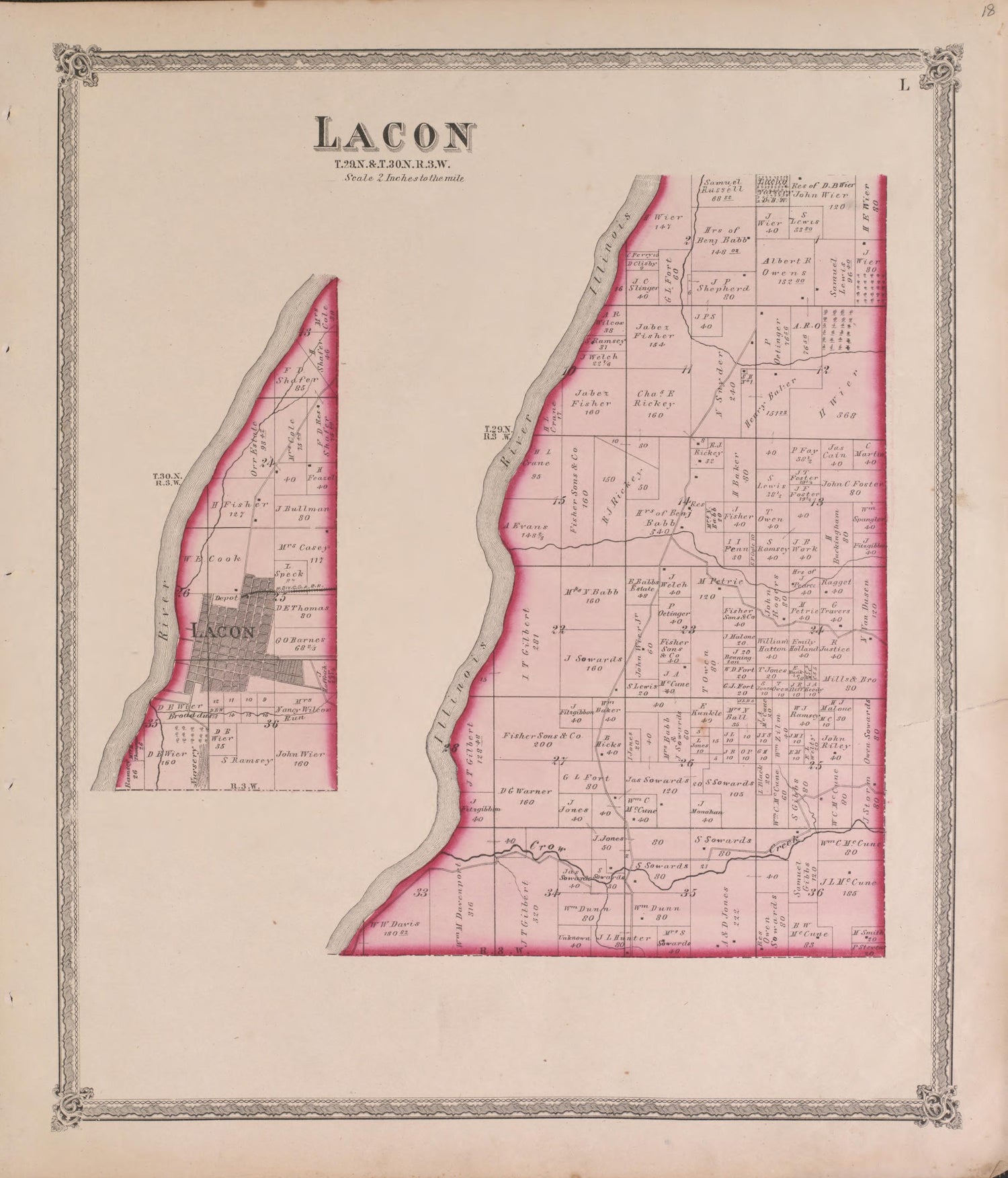 Lacon from Atlas of Marshall County and the State of Illinois : to Which Is Added an Atlas of the United States, Maps of the Hemispheres &amp;c. &amp;c. &amp;c 1870 by Relic Map Company