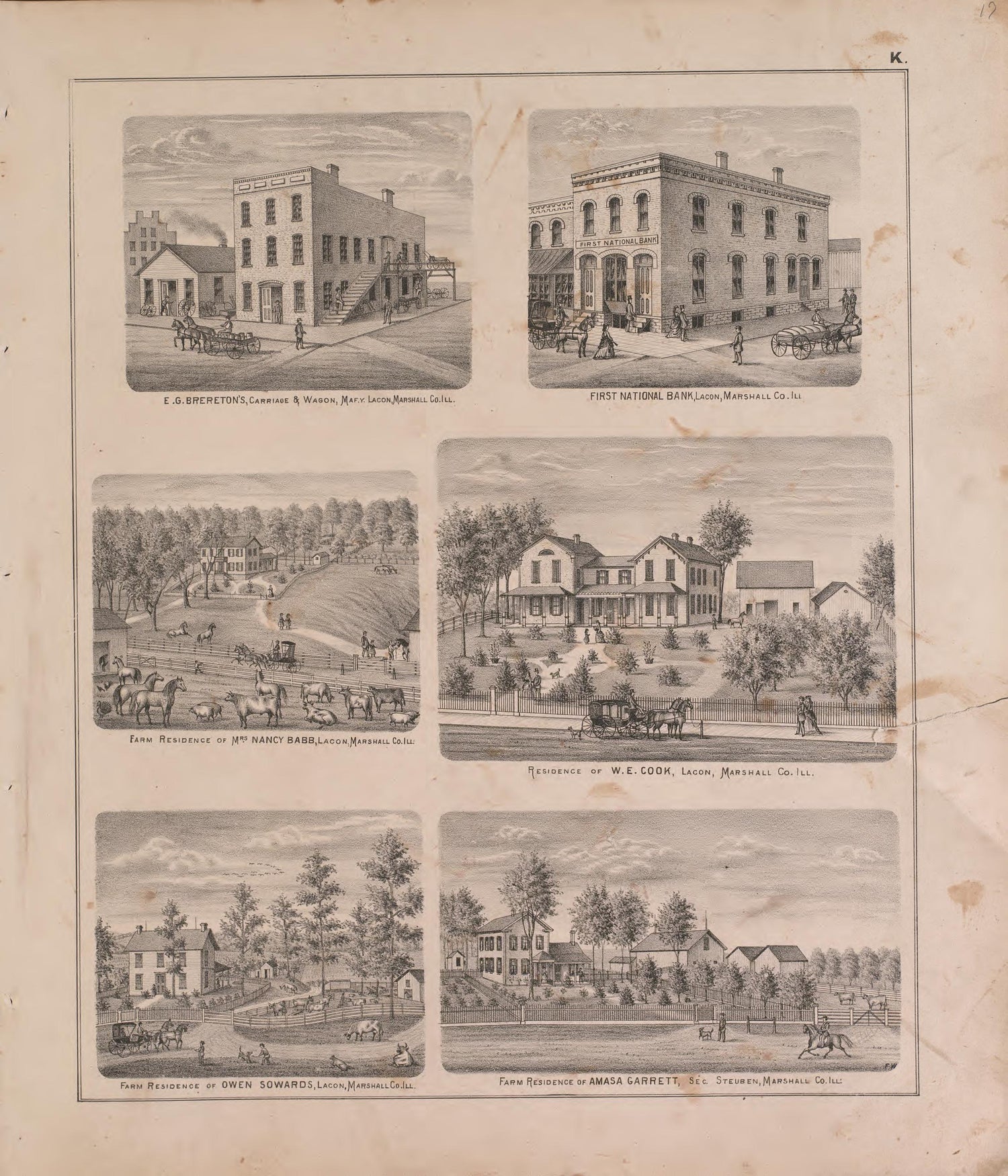 Views of Residences, Farms and General Stores from Atlas of Marshall County and the State of Illinois : to Which Is Added an Atlas of the United States, Maps of the Hemispheres &amp;c. &amp;c. &amp;c 1870 by Relic Map Company