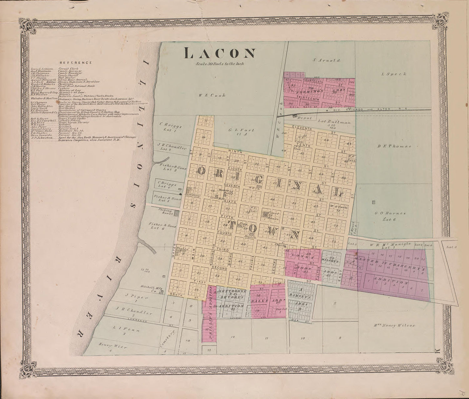 Lacon--continued from Atlas of Marshall County and the State of Illinois : to Which Is Added an Atlas of the United States, Maps of the Hemispheres &amp;c. &amp;c. &amp;c 1870 by Relic Map Company