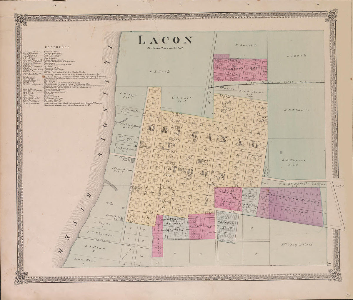 Lacon--continued from Atlas of Marshall County and the State of Illinois : to Which Is Added an Atlas of the United States, Maps of the Hemispheres &amp;c. &amp;c. &amp;c 1870 by Relic Map Company