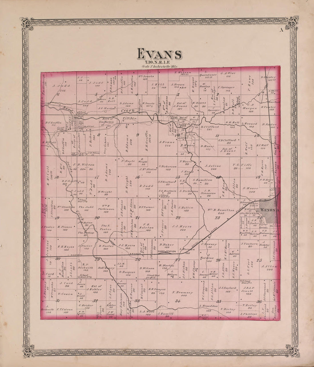 Evans from Atlas of Marshall County and the State of Illinois : to Which Is Added an Atlas of the United States, Maps of the Hemispheres &amp;c. &amp;c. &amp;c 1870 by Relic Map Company