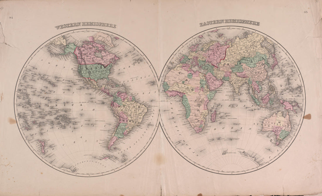 Map of Western and Eastern Hemisphere from Atlas of Marshall County and the State of Illinois : to Which Is Added an Atlas of the United States, Maps of the Hemispheres &amp;c. &amp;c. &amp;c 1870 by Relic Map Company