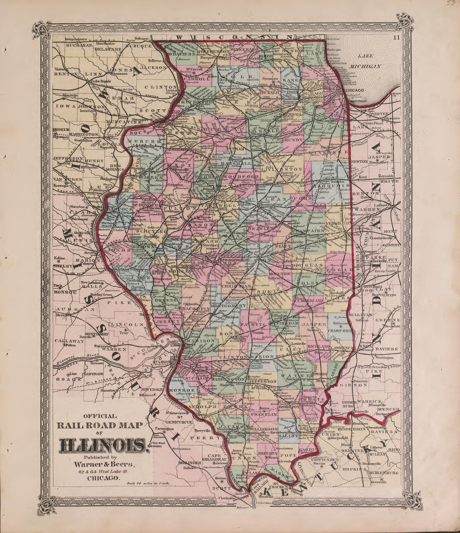 Official Railroad Map of Illinois from Atlas of Marshall County and the State of Illinois : to Which Is Added an Atlas of the United States, Maps of the Hemispheres &amp;c. &amp;c. &amp;c 1870 by Relic Map Company