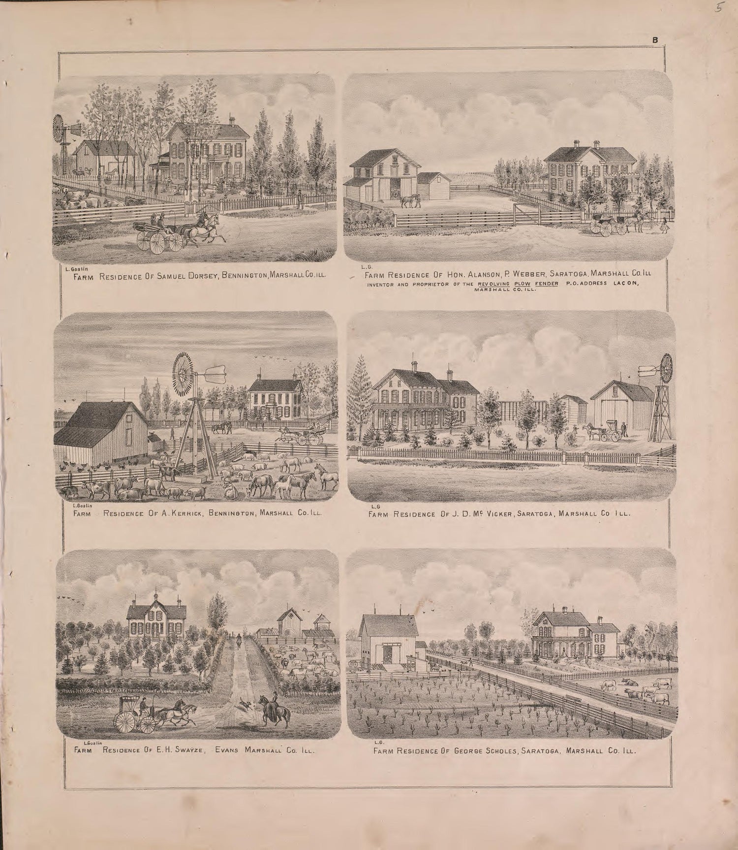 Views of Residences and Farms from Atlas of Marshall County and the State of Illinois : to Which Is Added an Atlas of the United States, Maps of the Hemispheres &amp;c. &amp;c. &amp;c 1870 by Relic Map Company