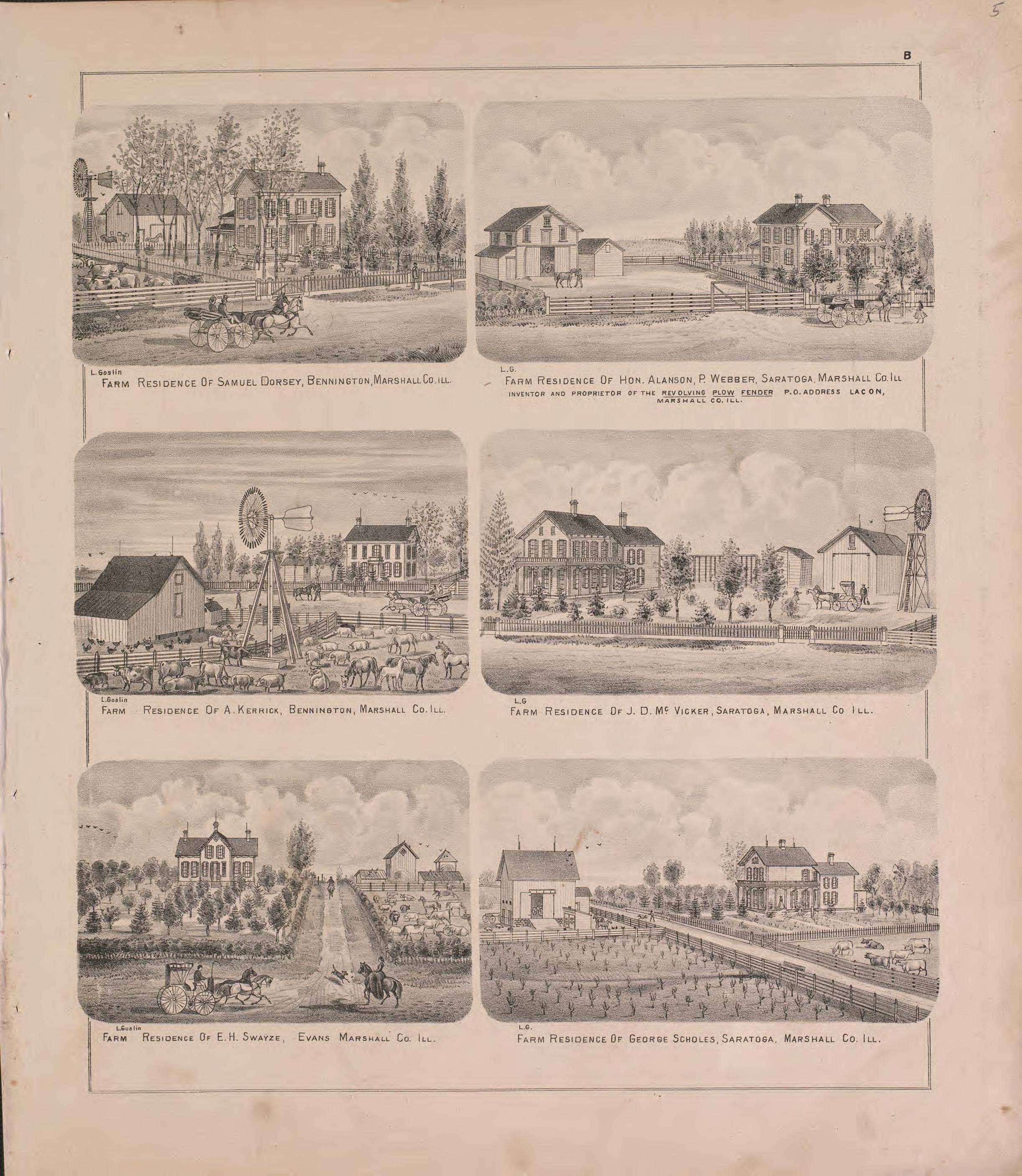 Views of Residences and Farms from Atlas of Marshall County and the State of Illinois : to Which Is Added an Atlas of the United States, Maps of the Hemispheres &amp;c. &amp;c. &amp;c 1870 by Relic Map Company