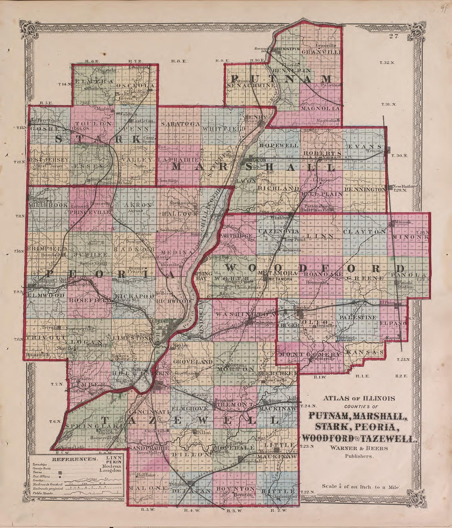 Atlas of Illinois--continued from Atlas of Marshall County and the State of Illinois : to Which Is Added an Atlas of the United States, Maps of the Hemispheres &amp;c. &amp;c. &amp;c 1870 by Relic Map Company
