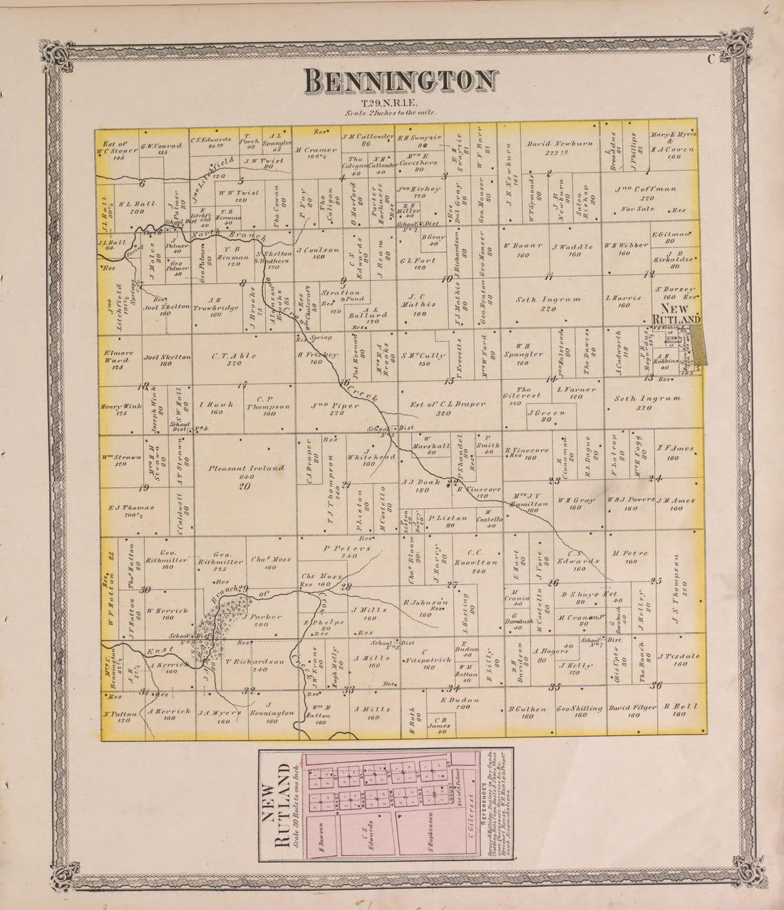 Bennington from Atlas of Marshall County and the State of Illinois : to Which Is Added an Atlas of the United States, Maps of the Hemispheres &amp;c. &amp;c. &amp;c 1870 by Relic Map Company