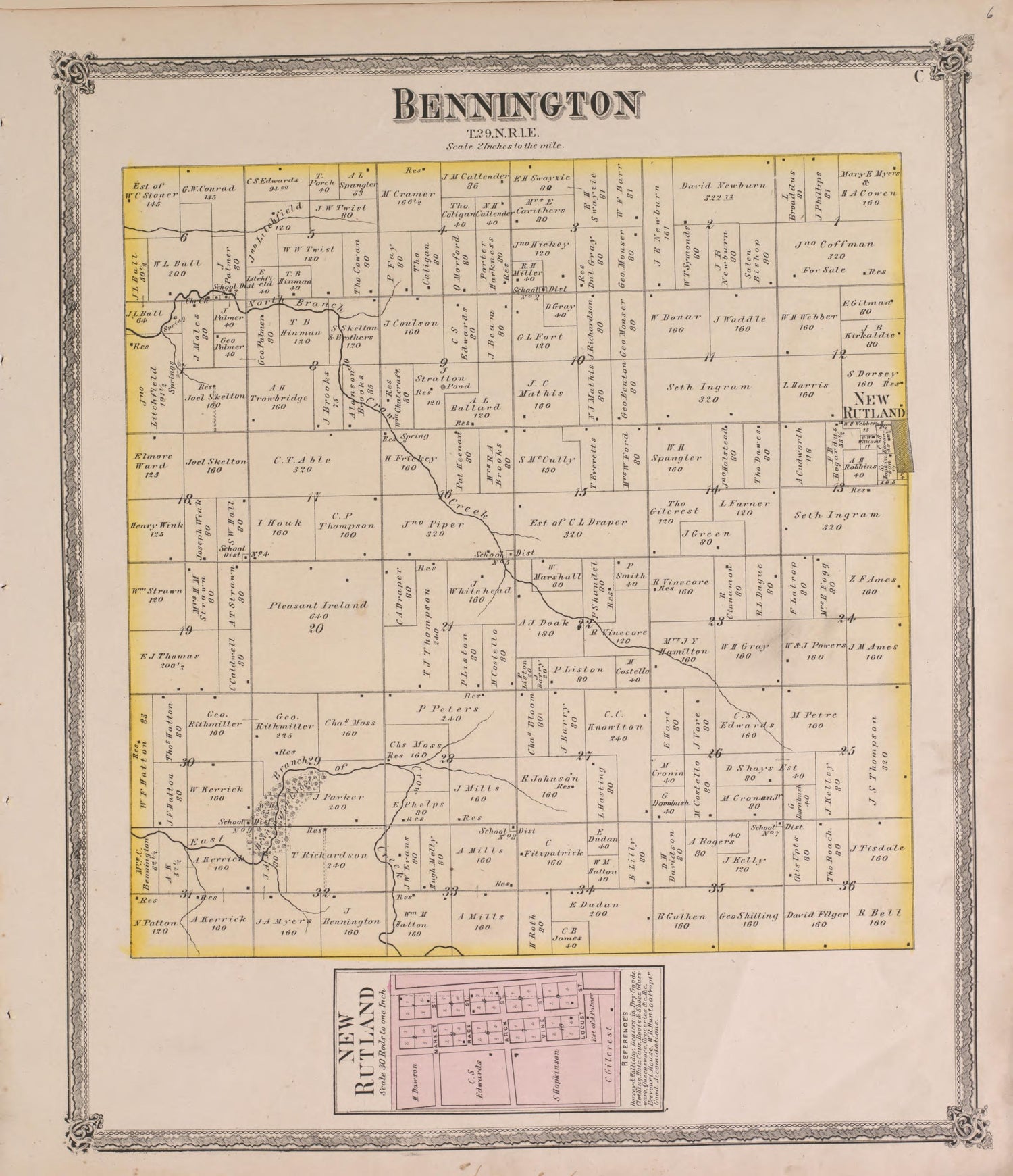 Bennington from Atlas of Marshall County and the State of Illinois : to Which Is Added an Atlas of the United States, Maps of the Hemispheres &amp;c. &amp;c. &amp;c 1870 by Relic Map Company