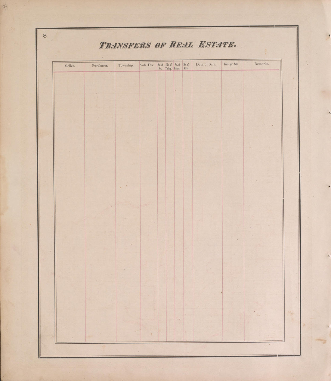 Transfers of Real Estate from Atlas of Marshall County and the State of Illinois : to Which Is Added an Atlas of the United States, Maps of the Hemispheres &amp;c. &amp;c. &amp;c 1870 by Relic Map Company