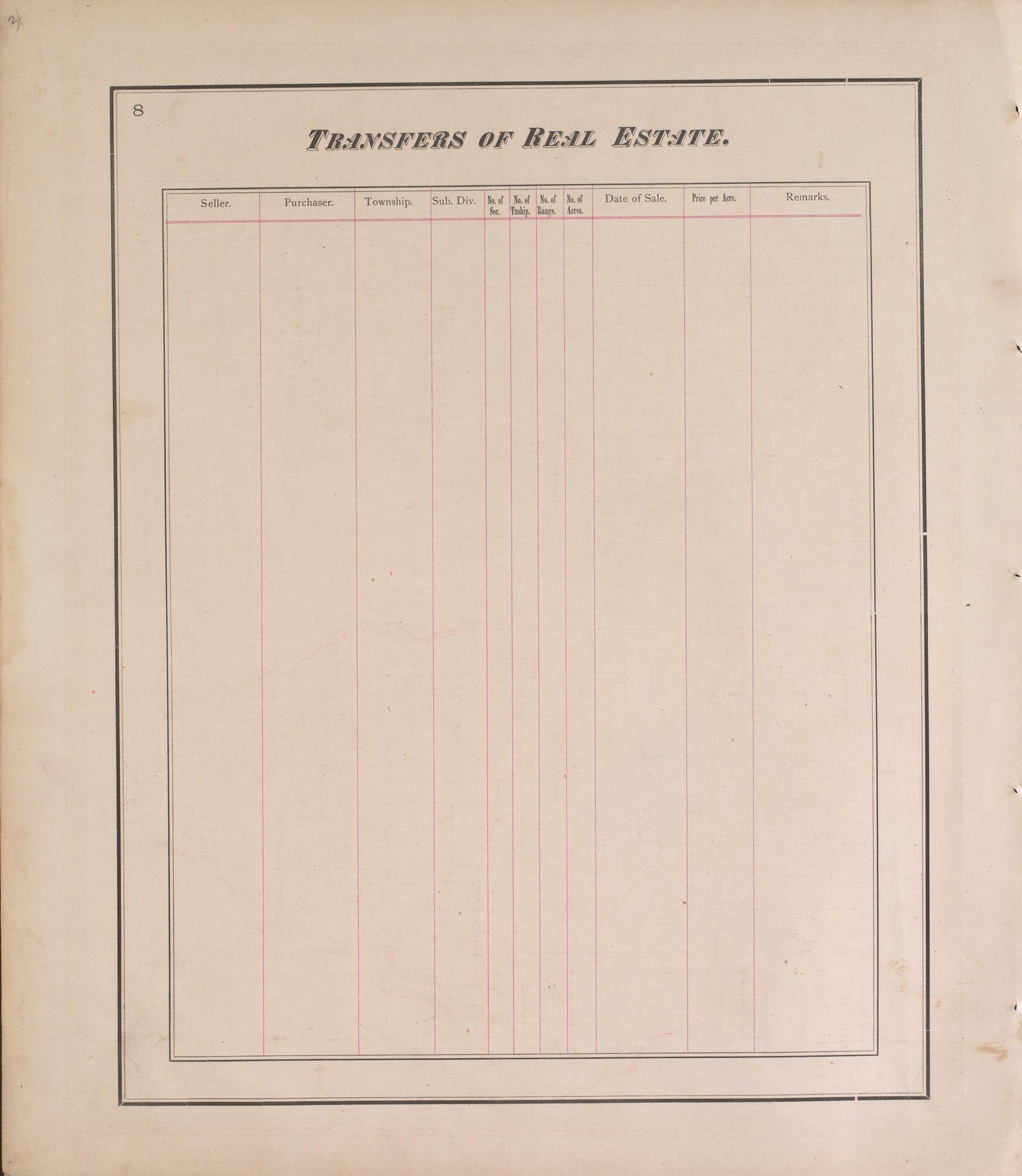 Transfers of Real Estate from Atlas of Marshall County and the State of Illinois : to Which Is Added an Atlas of the United States, Maps of the Hemispheres &amp;c. &amp;c. &amp;c 1870 by Relic Map Company
