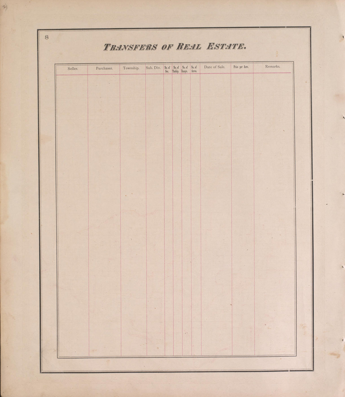 Transfers of Real Estate from Atlas of Marshall County and the State of Illinois : to Which Is Added an Atlas of the United States, Maps of the Hemispheres &amp;c. &amp;c. &amp;c 1870 by Relic Map Company