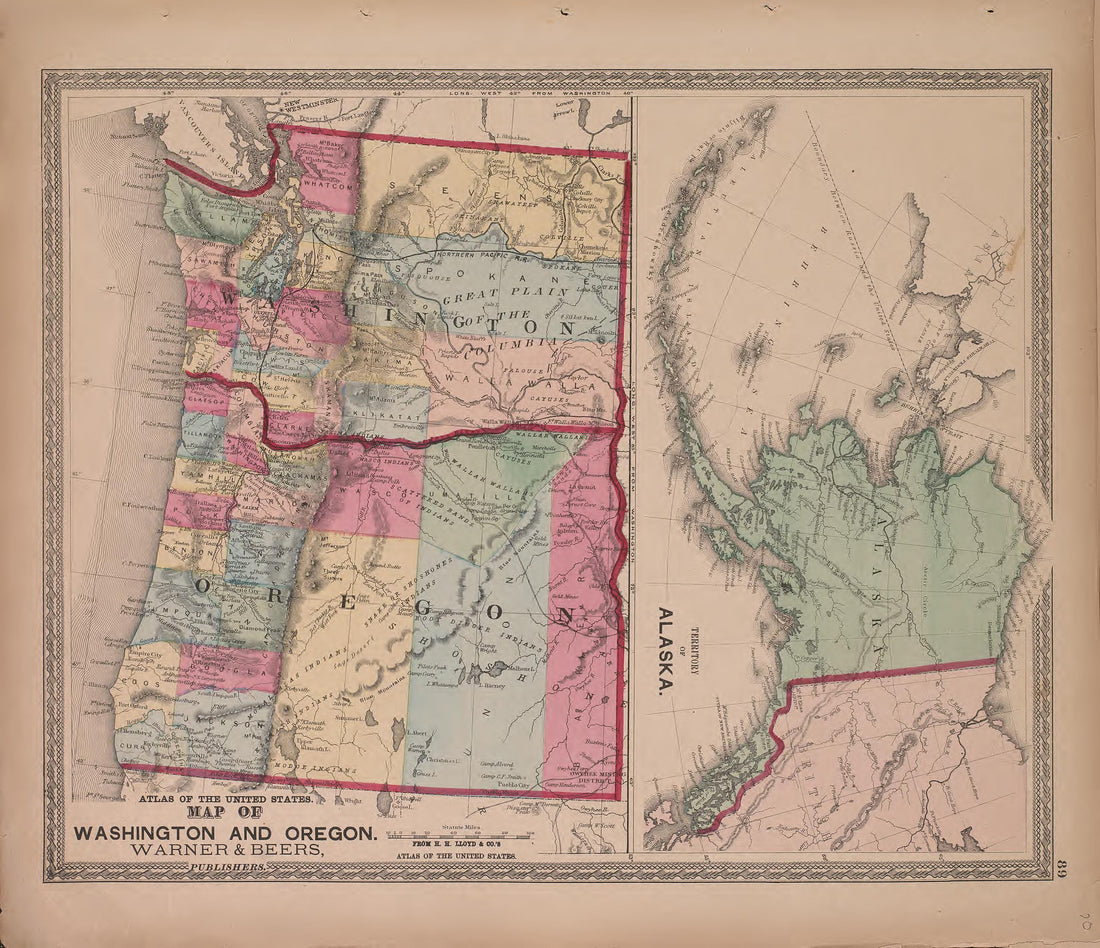 Map of Washington and Oregon from Atlas of Marshall County and the State of Illinois : to Which Is Added an Atlas of the United States, Maps of the Hemispheres &amp;c. &amp;c. &amp;c 1870 by Relic Map Company