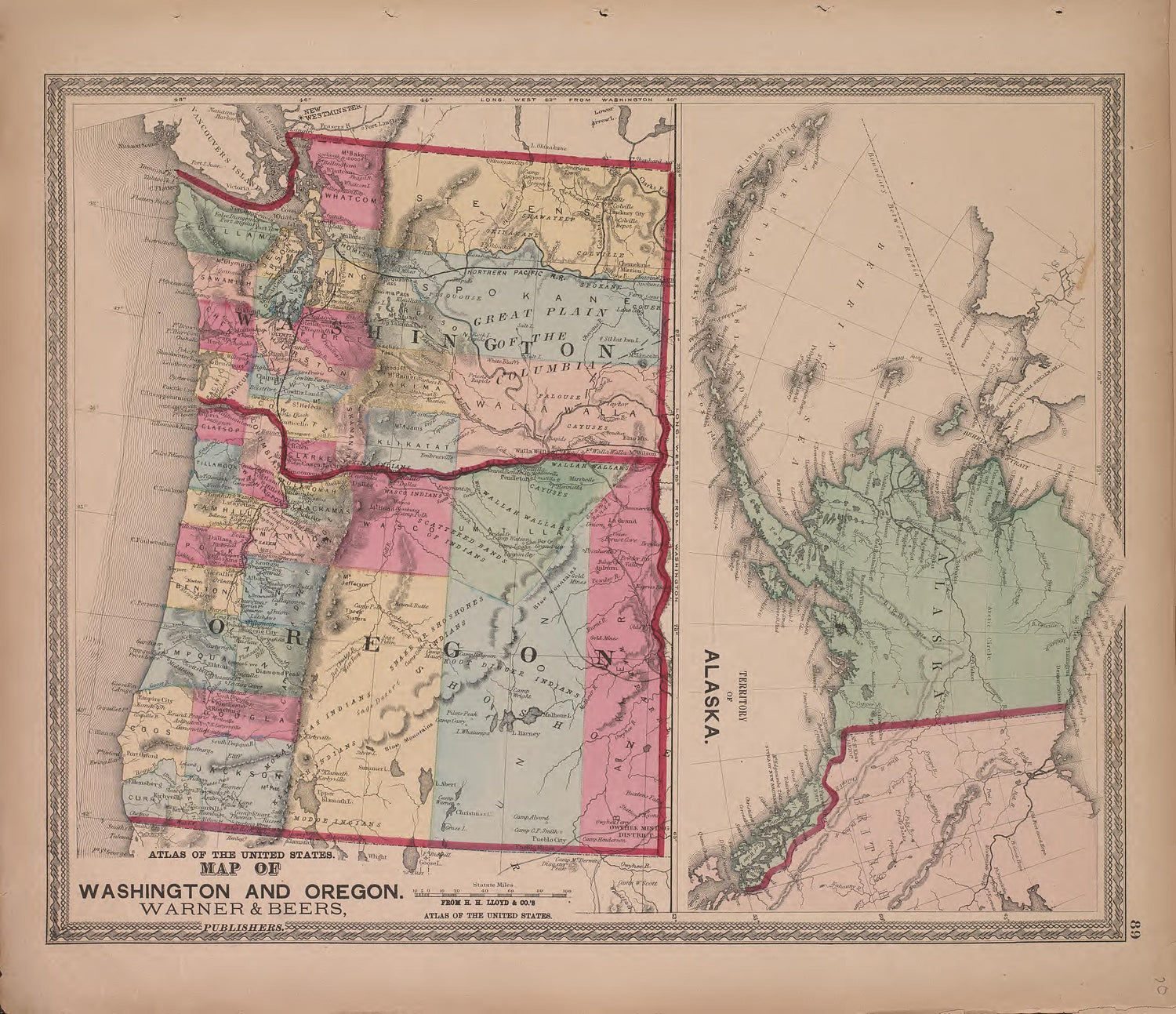 Map of Washington and Oregon from Atlas of Marshall County and the State of Illinois : to Which Is Added an Atlas of the United States, Maps of the Hemispheres &amp;c. &amp;c. &amp;c 1870 by Relic Map Company