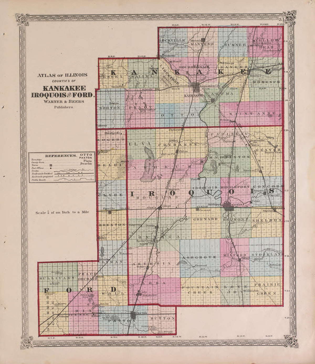 Atlas of Illinois--continued from Atlas of Marshall County and the State of Illinois : to Which Is Added an Atlas of the United States, Maps of the Hemispheres &amp;c. &amp;c. &amp;c 1870 by Relic Map Company
