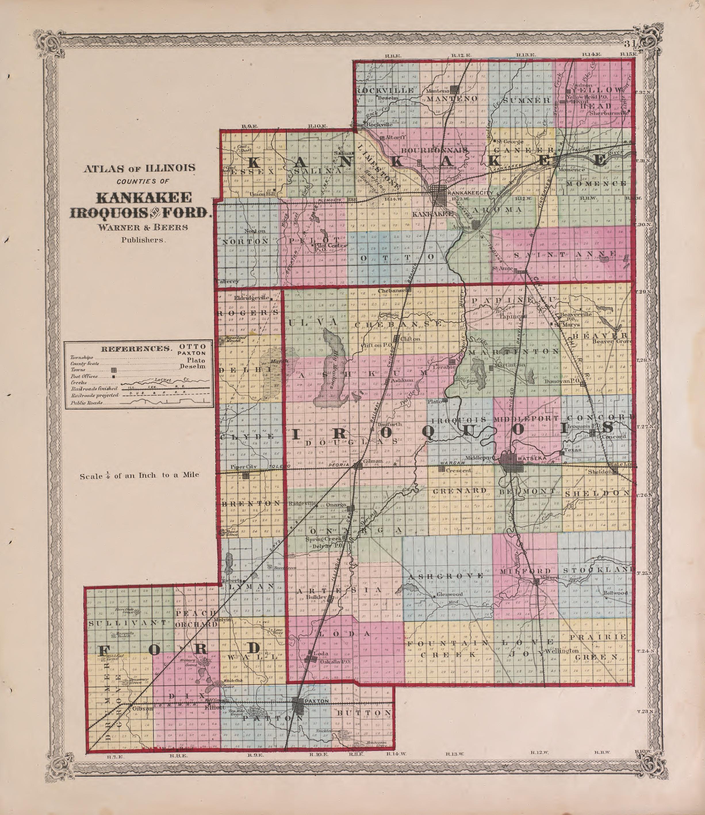 Atlas of Illinois--continued from Atlas of Marshall County and the State of Illinois : to Which Is Added an Atlas of the United States, Maps of the Hemispheres &amp;c. &amp;c. &amp;c 1870 by Relic Map Company