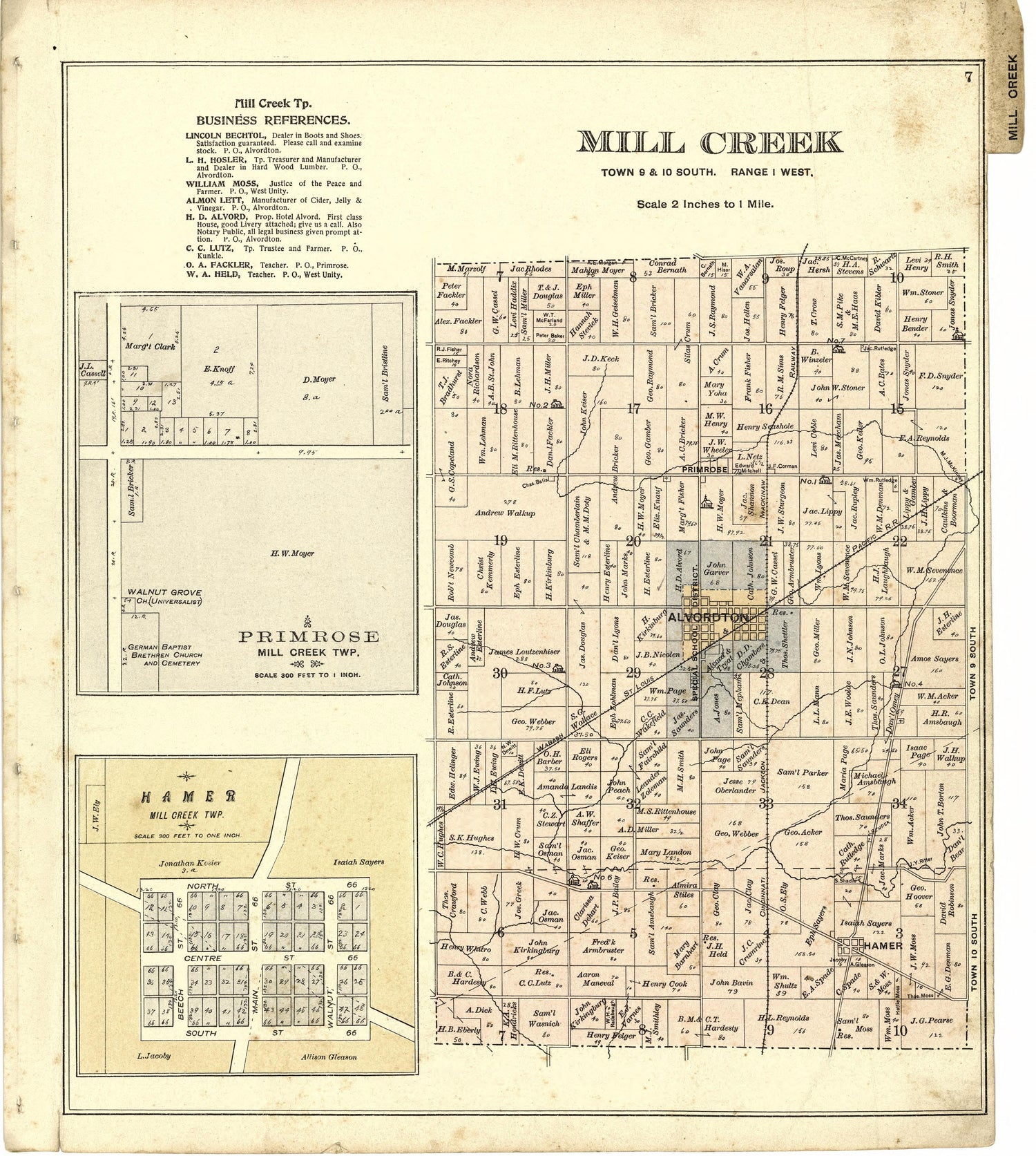 Mill Creek; Primrose; Hamer from Atlas of Williams County, Ohio : from County Records, Plats and Surveys 1894 by Relic Map Company